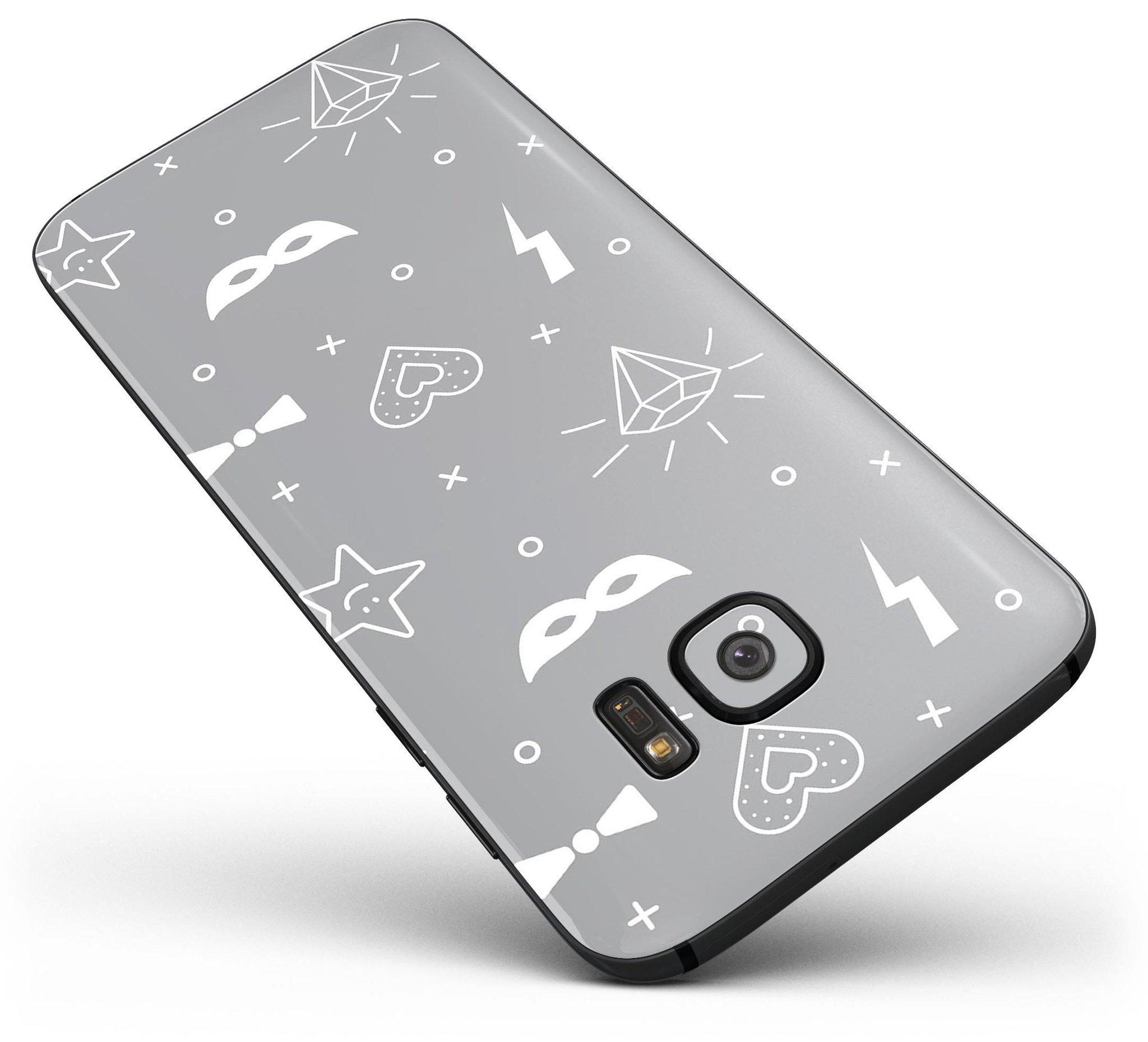 Gray Doodles with Lightning Full Body Skin-Kit for Samsung Galaxy S7/S7 Edge, showcasing vibrant design and premium vinyl material.