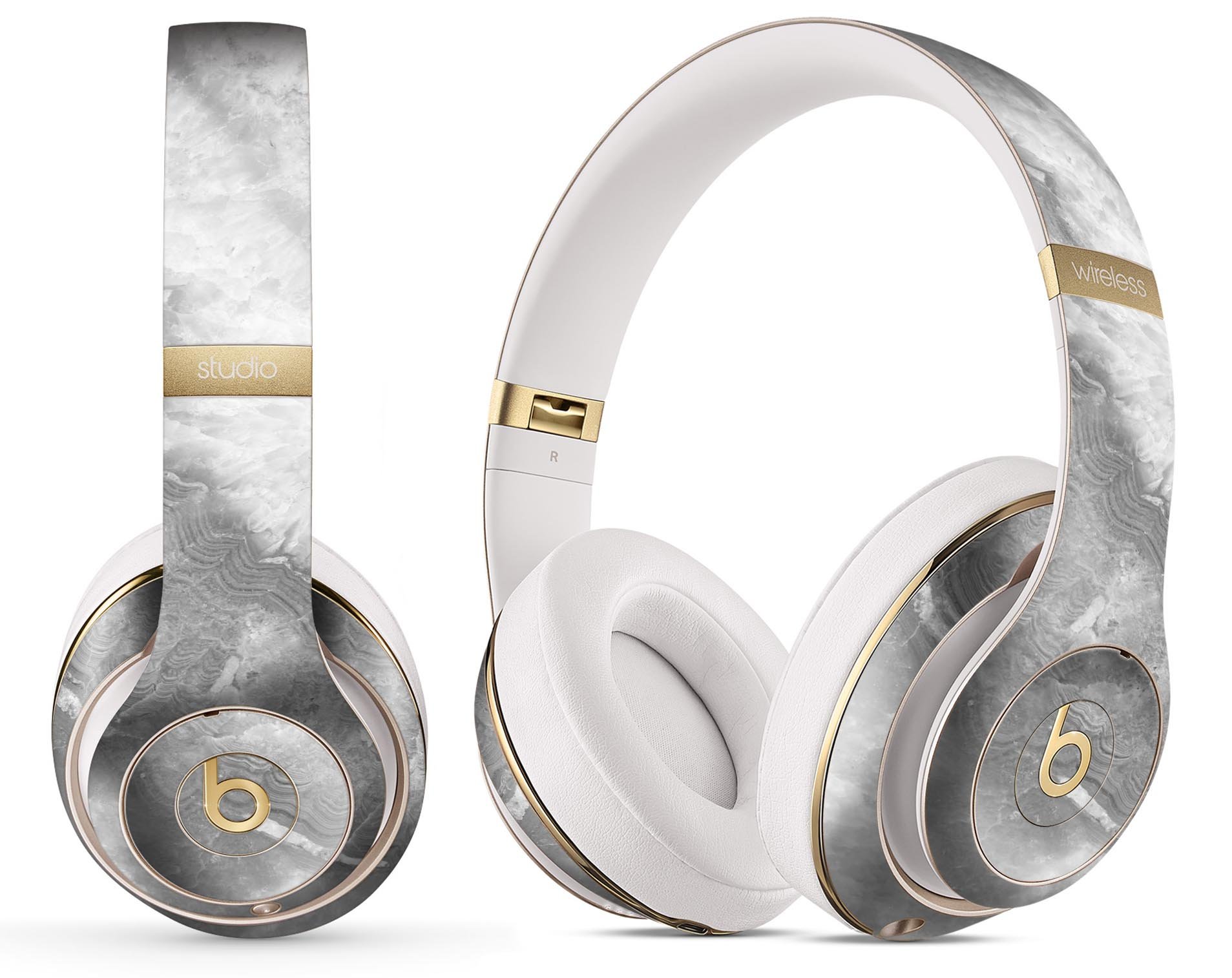 Gray Slate Marble V26 skin decal wrap kit for Beats by Dre, showcasing a stylish marble design that fits snugly on the headphones.