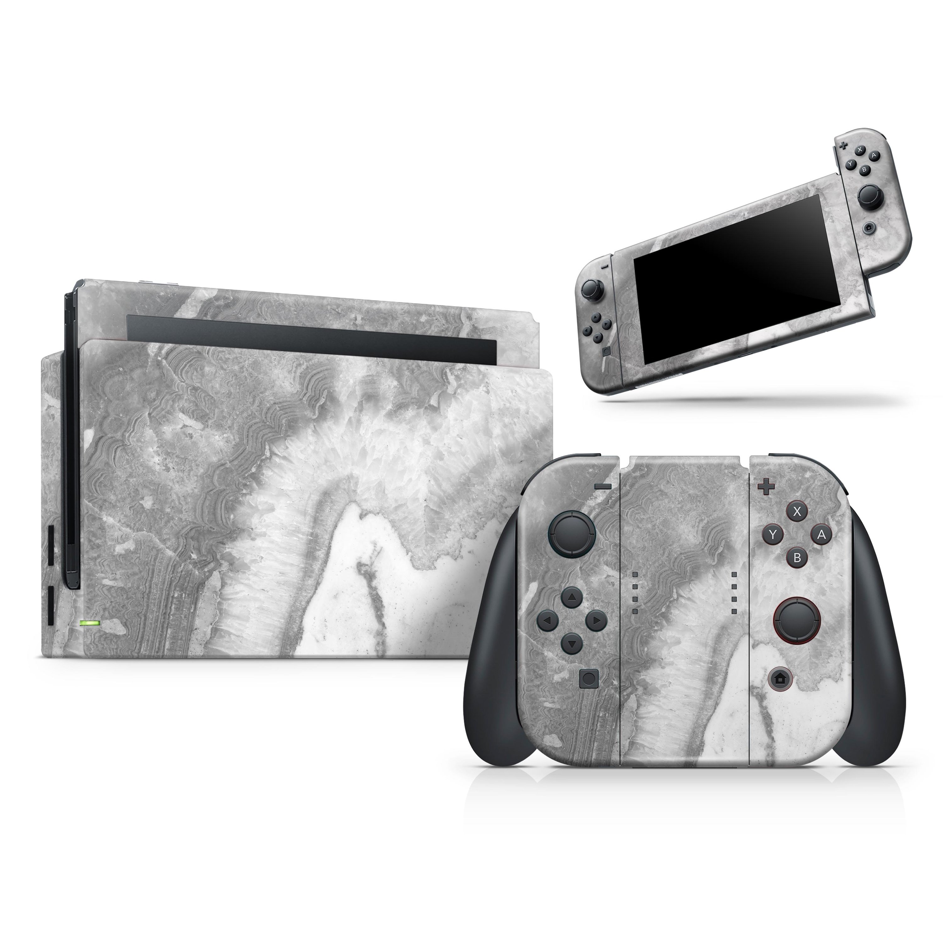 Gray Slate Marble V26 skin decal wrap kit for Nintendo Switch, showcasing a stylish marble design that fits snugly on the console.