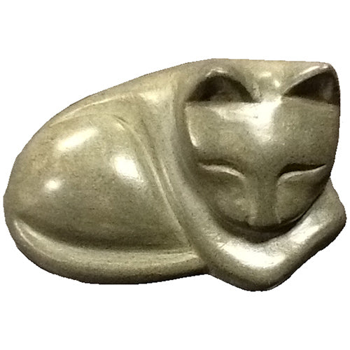 Hand-carved gray soapstone cat figurine, showcasing intricate details and a smooth finish, perfect for cat lovers and home decor.