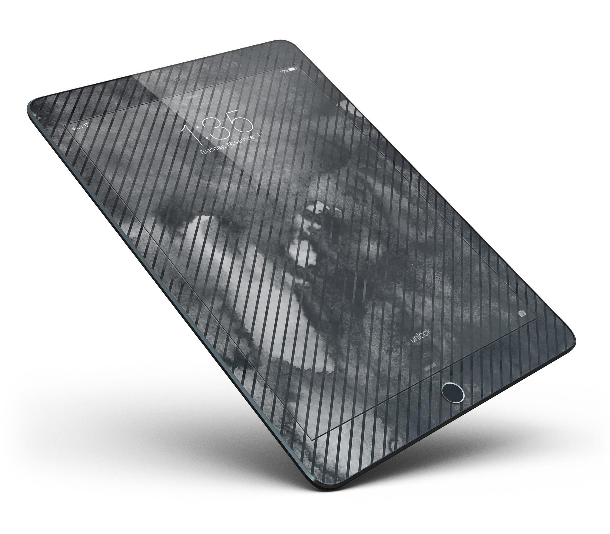 Gray Watercolor Stripes Full Body Skin for iPad Pro, showcasing a stylish design that fits perfectly on the device.