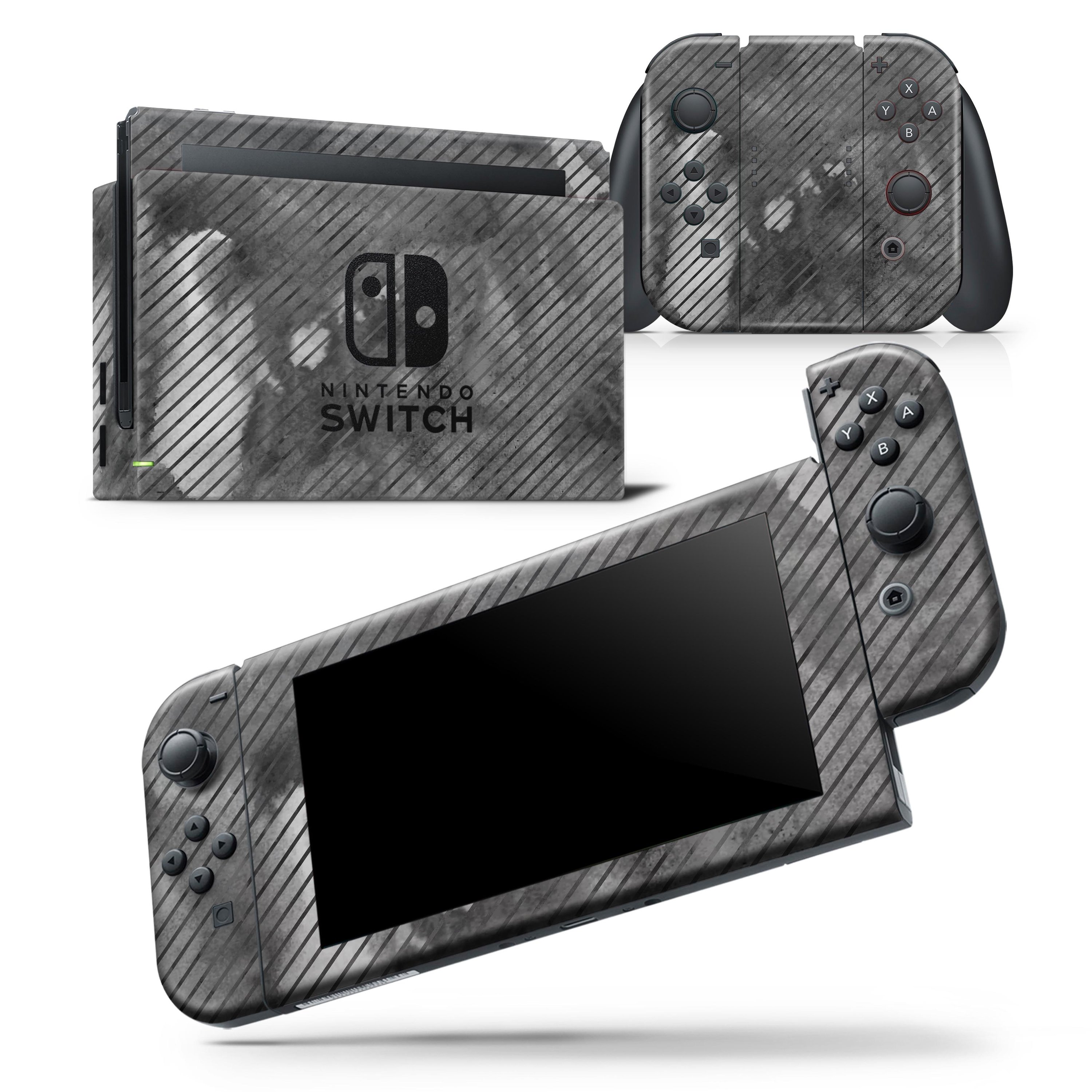 Gray Watercolor Stripes skin wrap decal for Nintendo Switch Lite, showcasing a stylish design that fits snugly on the console and controllers.