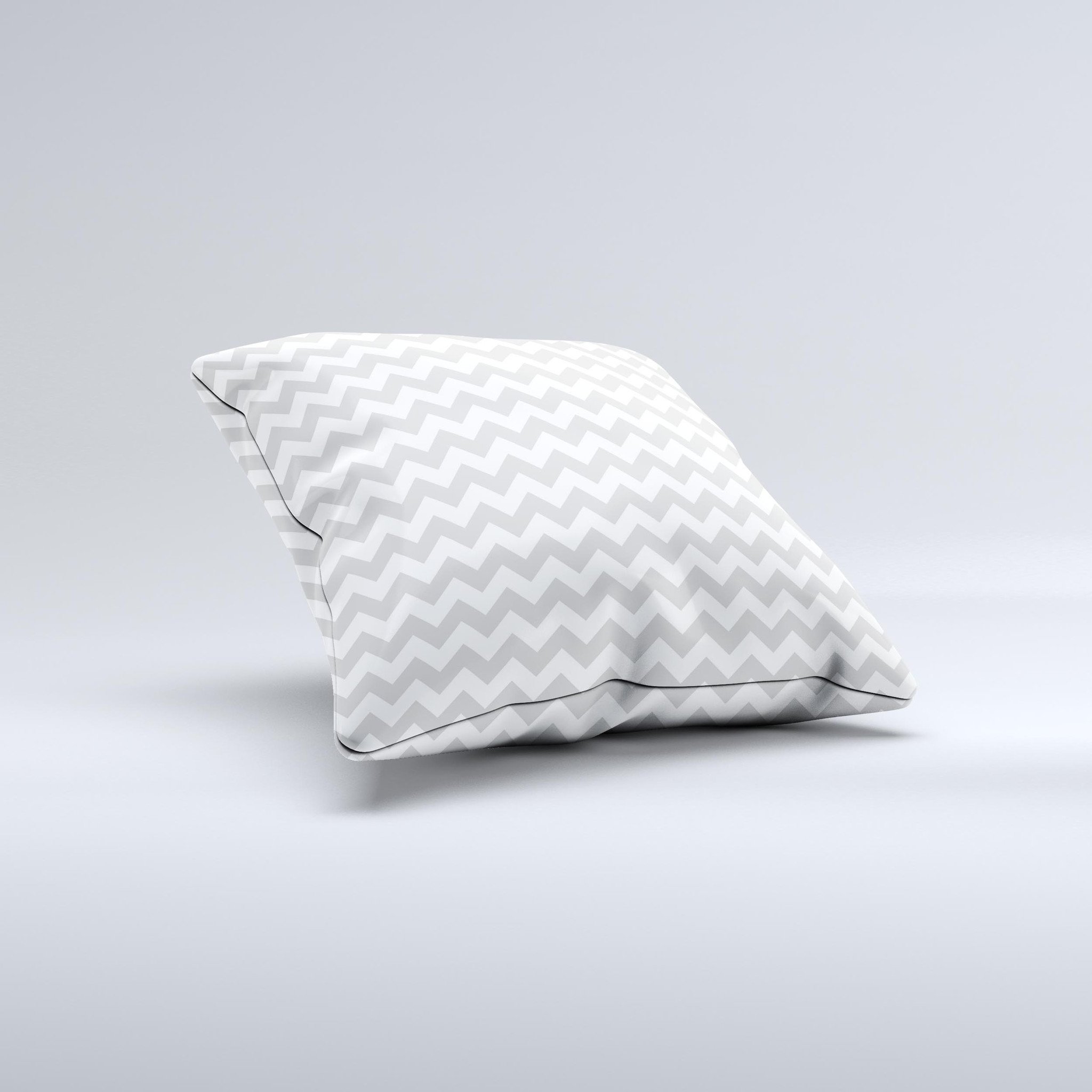 Gray and white chevron pattern decorative throw pillow, handcrafted in Virginia with high thread count fabric and polyester filling.