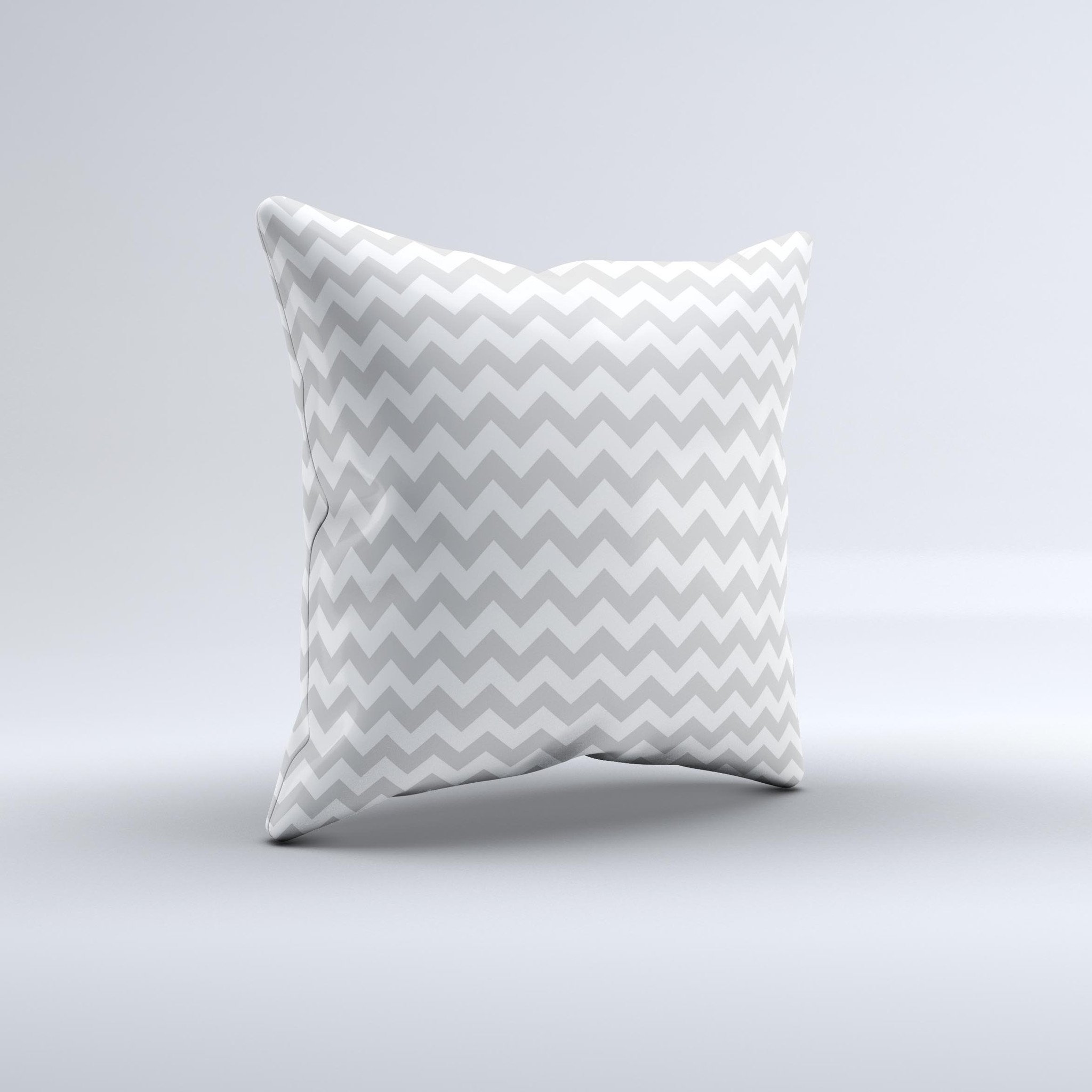 Gray and white chevron pattern decorative throw pillow, handcrafted in Virginia with high thread count fabric and polyester filling.