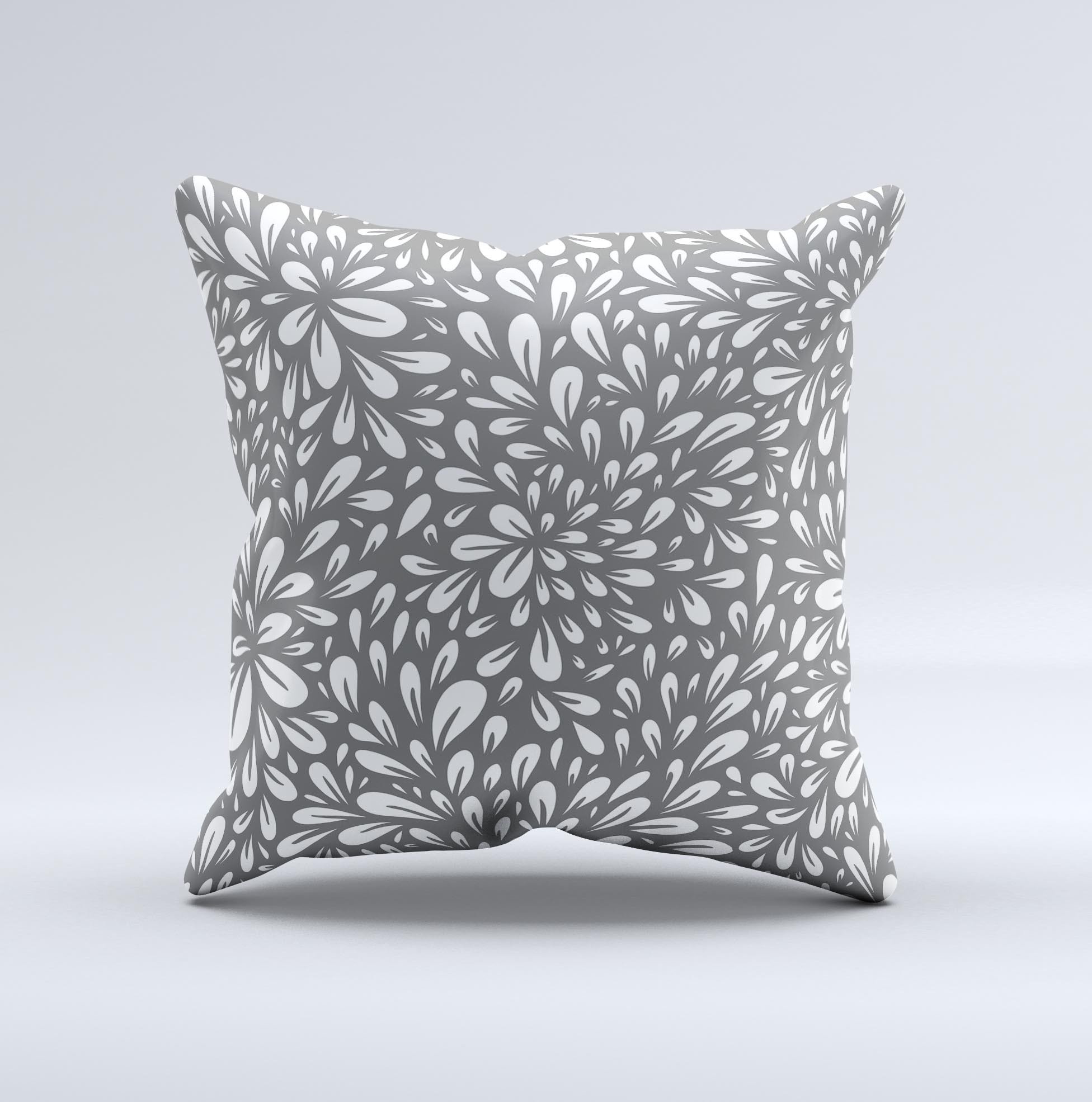 Gray and white decorative throw pillow featuring a floral sprout design, handcrafted in Virginia with high-quality materials.