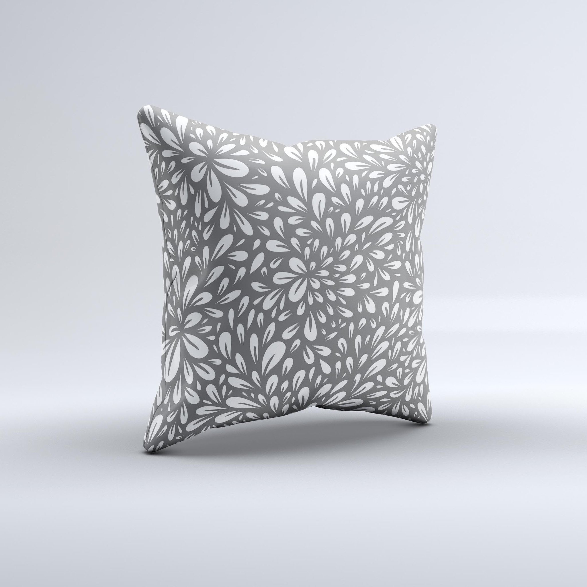 Gray and white decorative throw pillow featuring a floral sprout design, handcrafted in Virginia with high-quality materials.