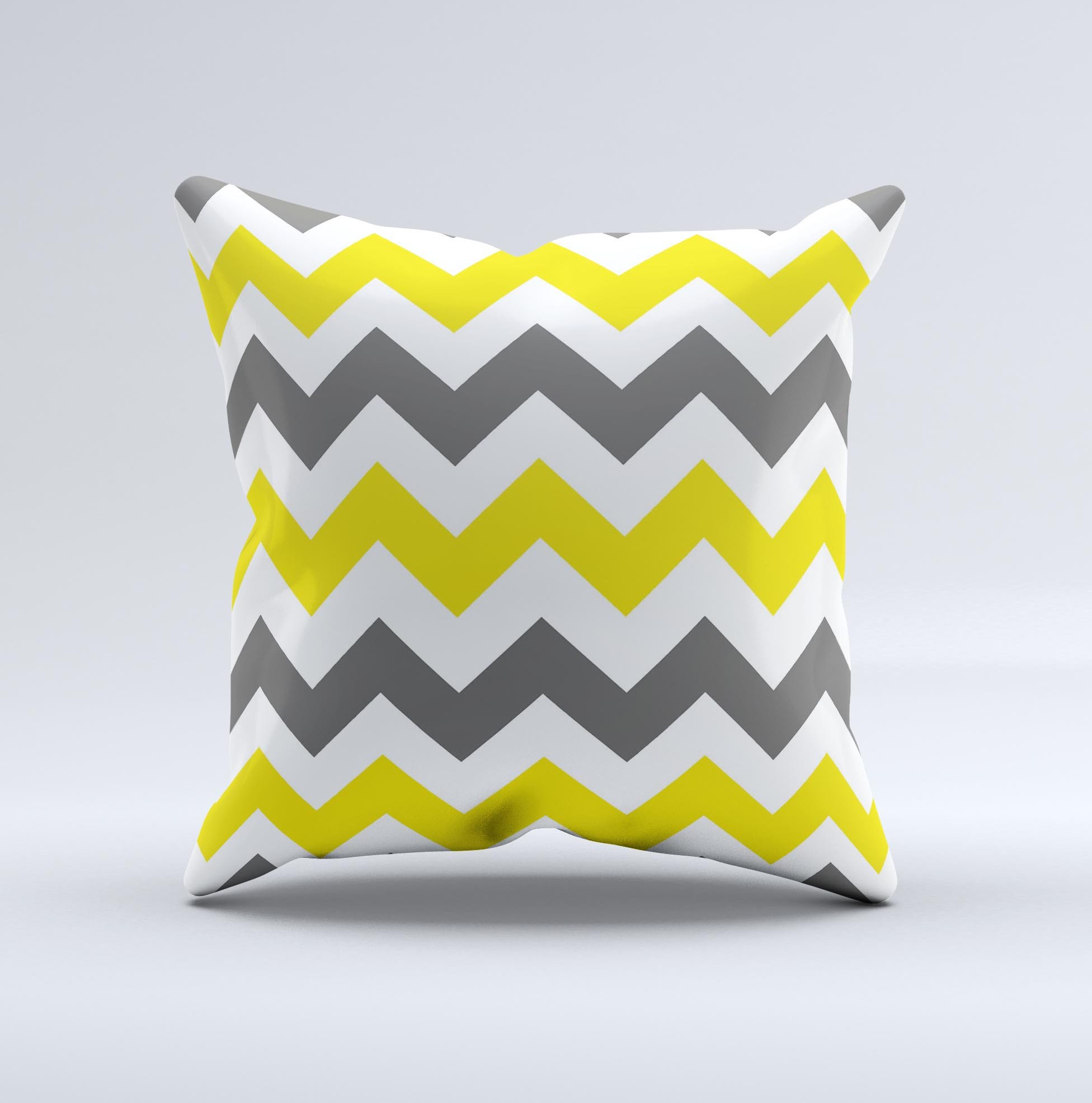 Gray and yellow chevron pattern decorative throw pillow, showcasing a unique handmade design with soft fabric and high-quality filling.