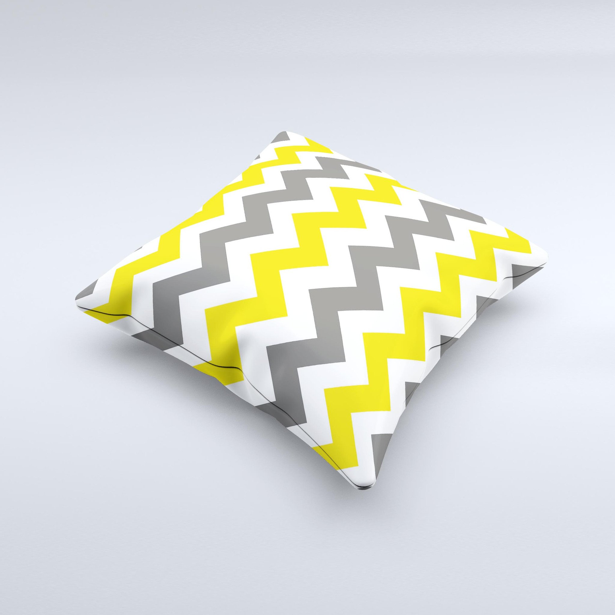 Gray and yellow chevron pattern decorative throw pillow, showcasing a unique handmade design with soft fabric and high-quality filling.