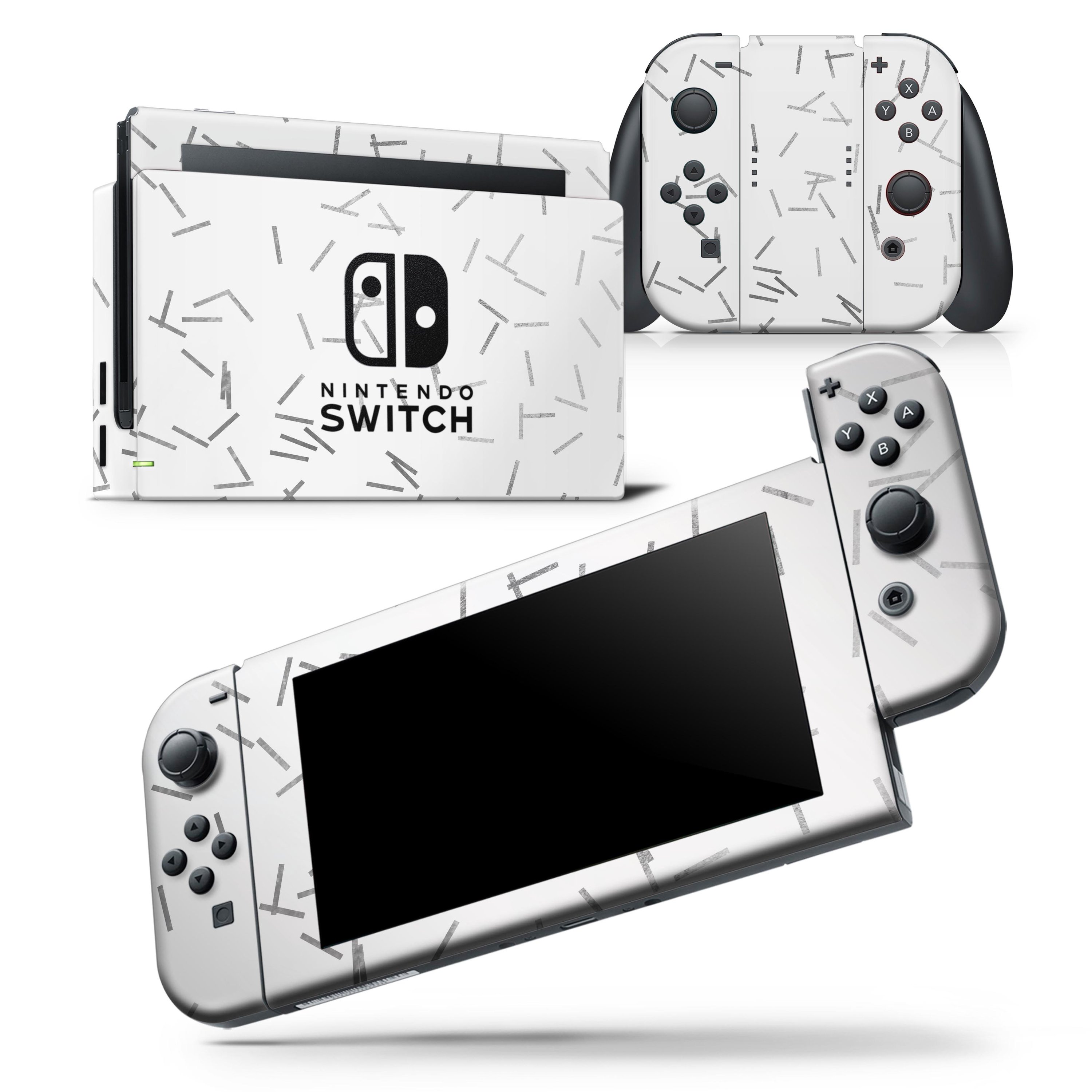 Grayscale Descending Candy Sticks skin wrap decal for Nintendo Switch, showcasing a stylish design that fits the console and controllers perfectly.