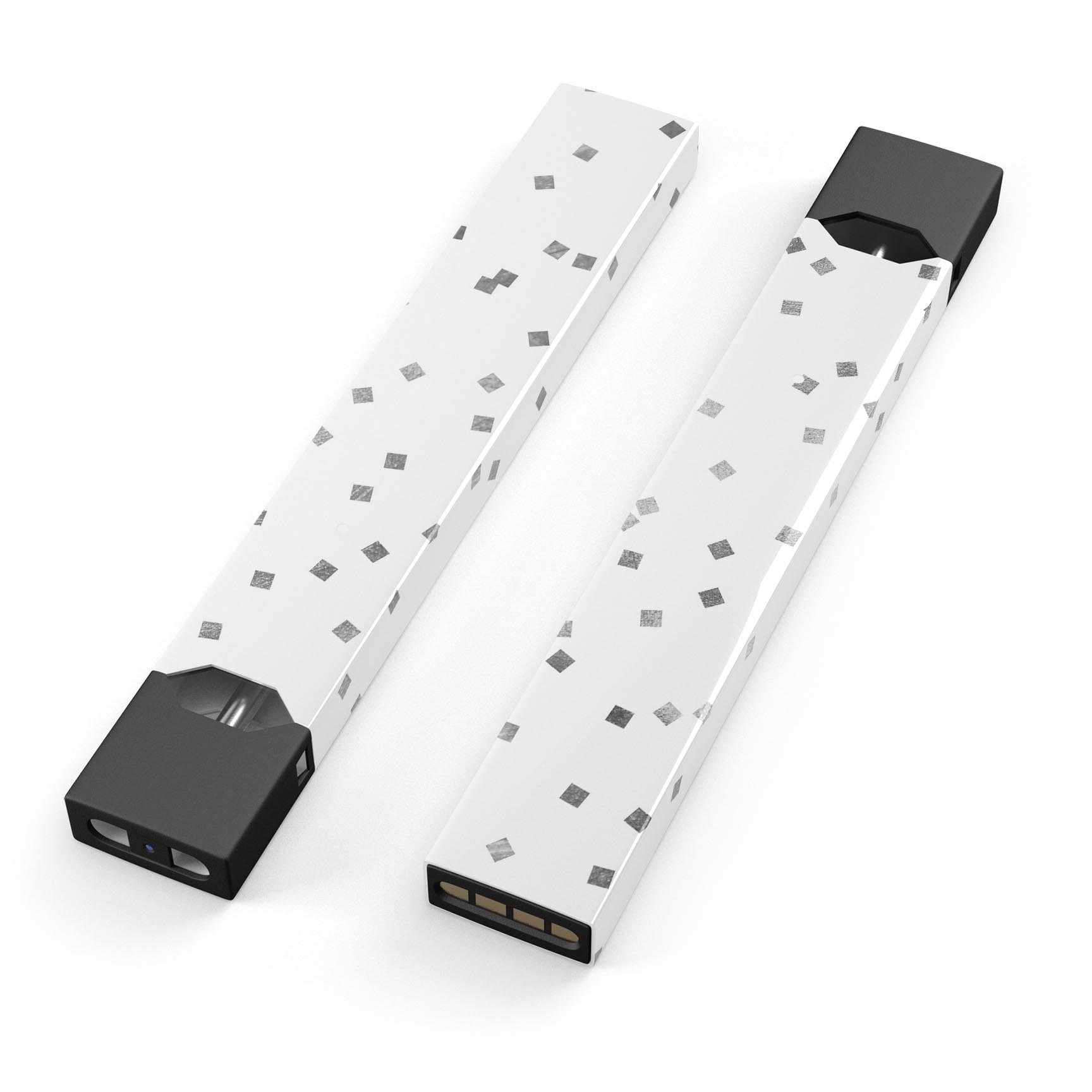 Grayscale Scattered Micro Blocks skin-wrap for JUUL device, showcasing a stylish design and protective features.