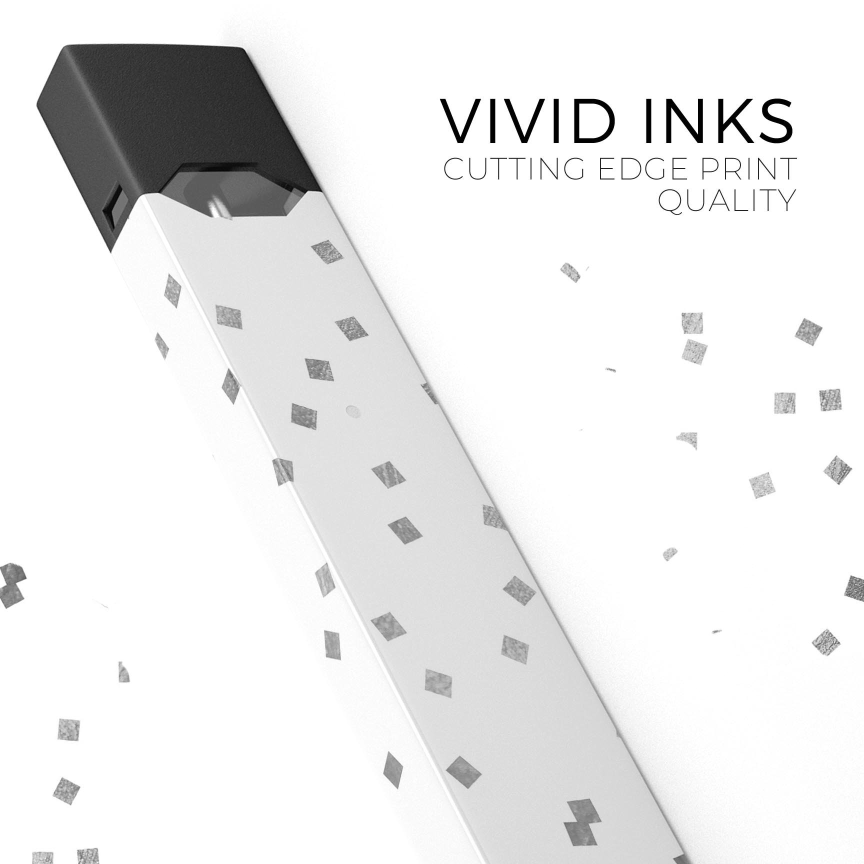 Grayscale Scattered Micro Blocks skin-wrap for JUUL device, showcasing a stylish design and protective features.