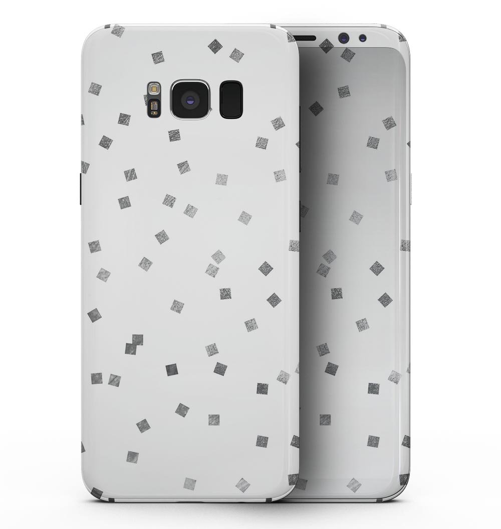 Grayscale Scattered Micro Blocks skin for Samsung Galaxy S8, showcasing a stylish design that protects the device.