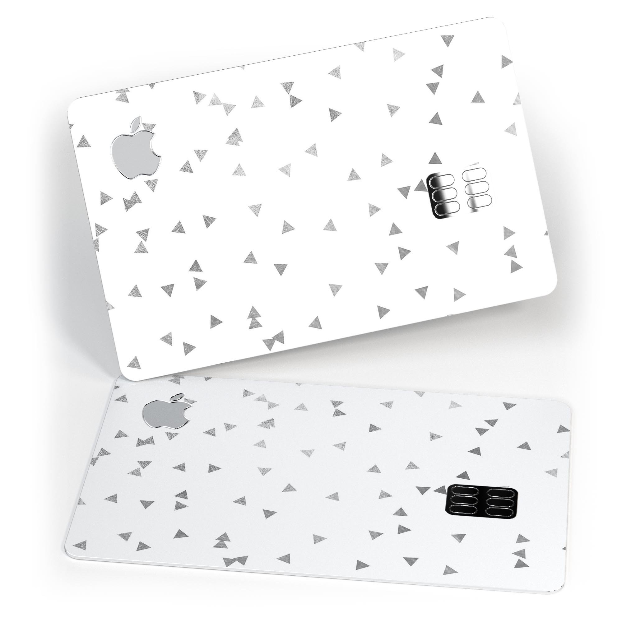 Grayscale Scattered Micro Triangles decal on an Apple Card, showcasing its stylish design and premium quality.