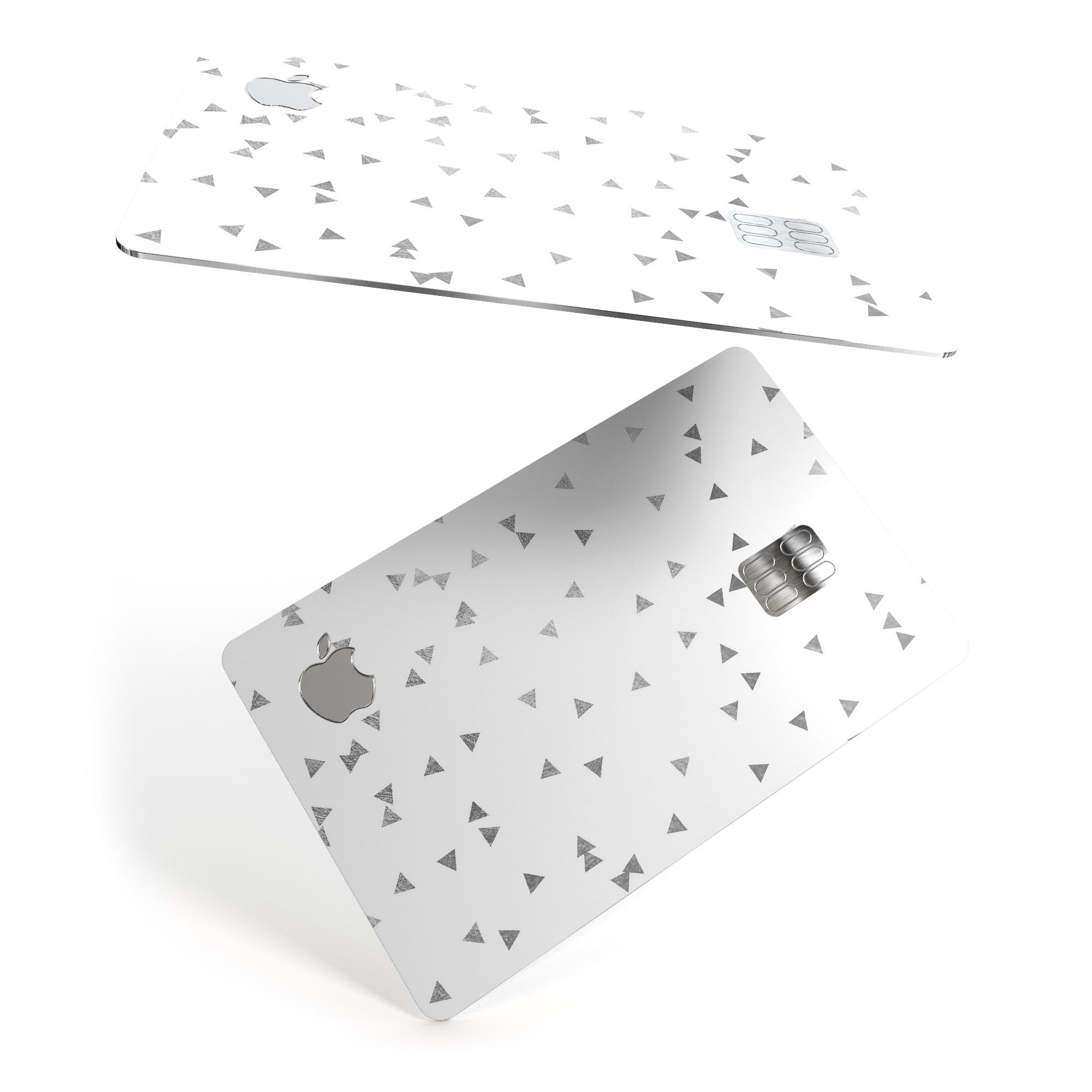 Grayscale Scattered Micro Triangles decal on an Apple Card, showcasing its stylish design and premium quality.