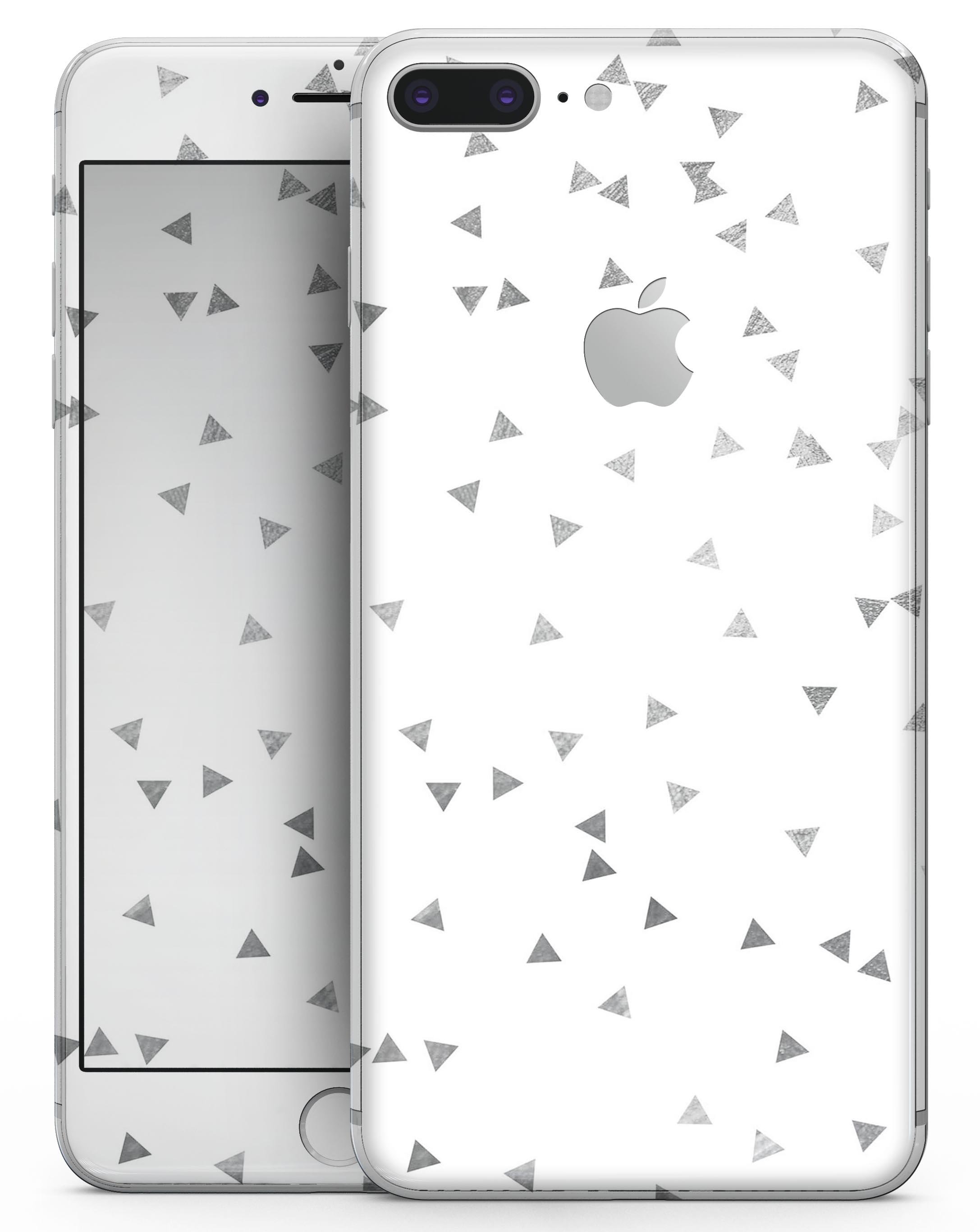 Grayscale Scattered Micro Triangles skin for iPhone 8 and 8 Plus, showcasing a modern geometric design.