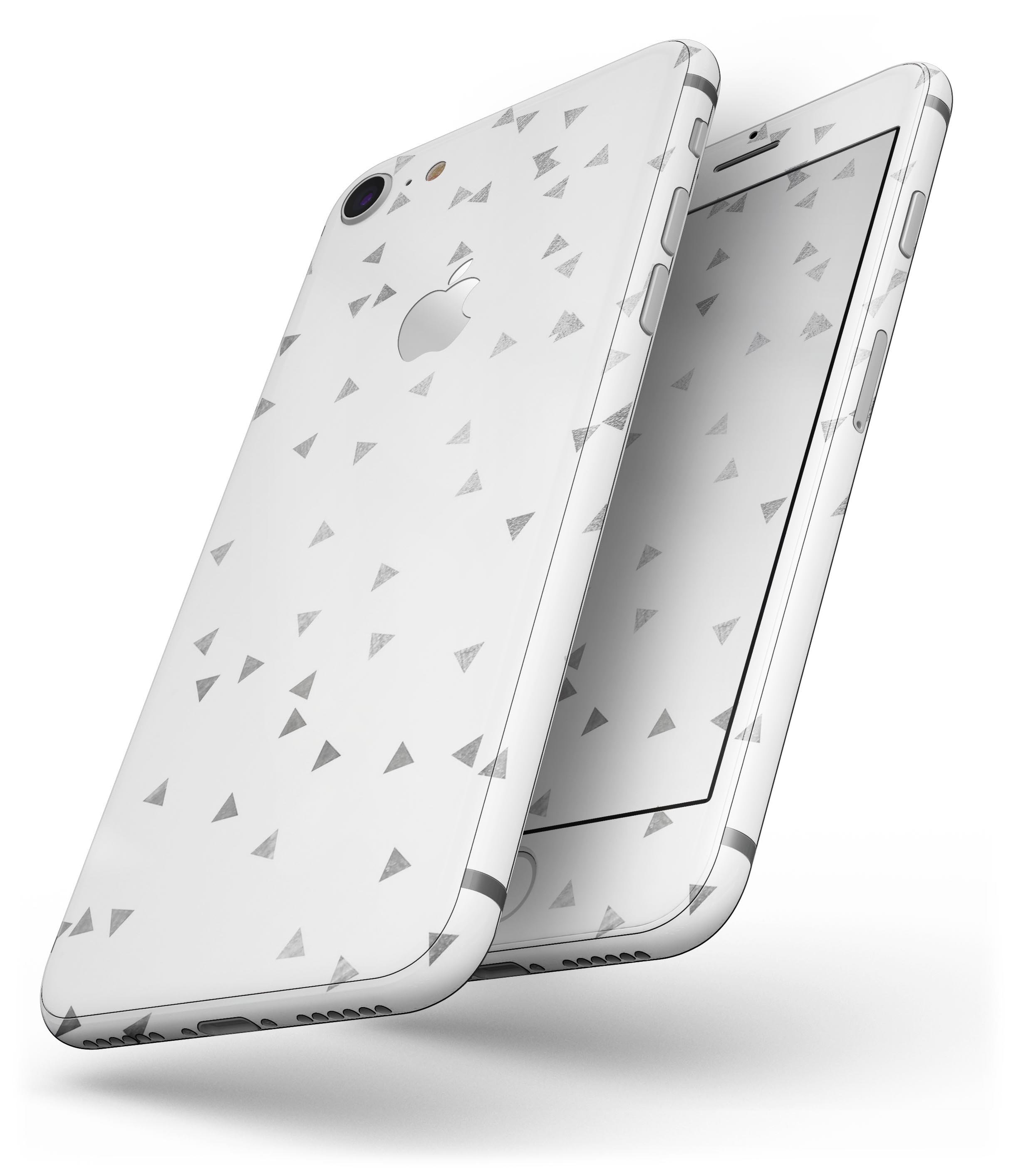 Grayscale Scattered Micro Triangles skin for iPhone 8 and 8 Plus, showcasing a modern geometric design.