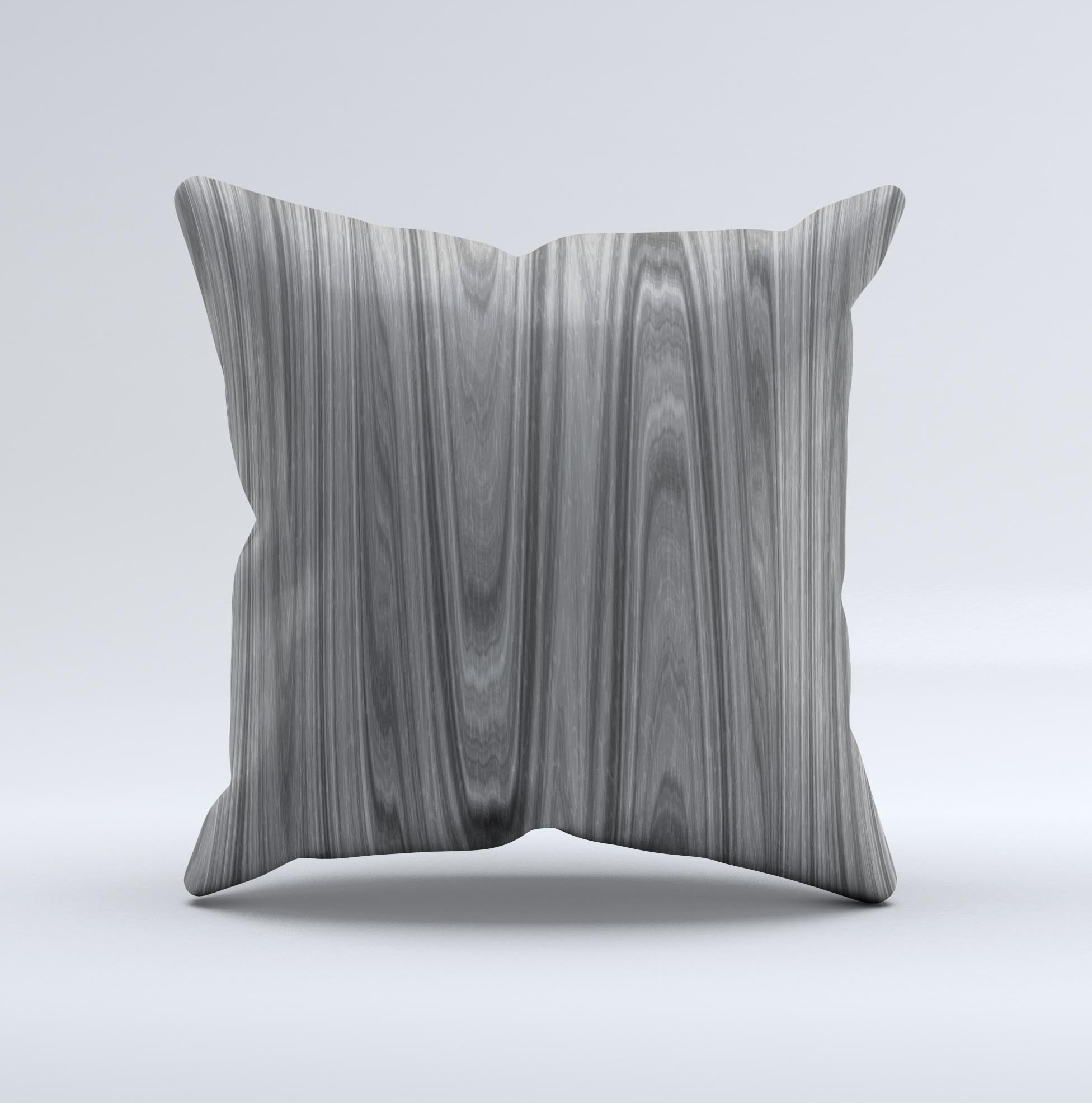 Grayscale Smooth Woodgrain Decorative Throw Pillow showcasing a unique handmade design with soft fabric and plush filling.