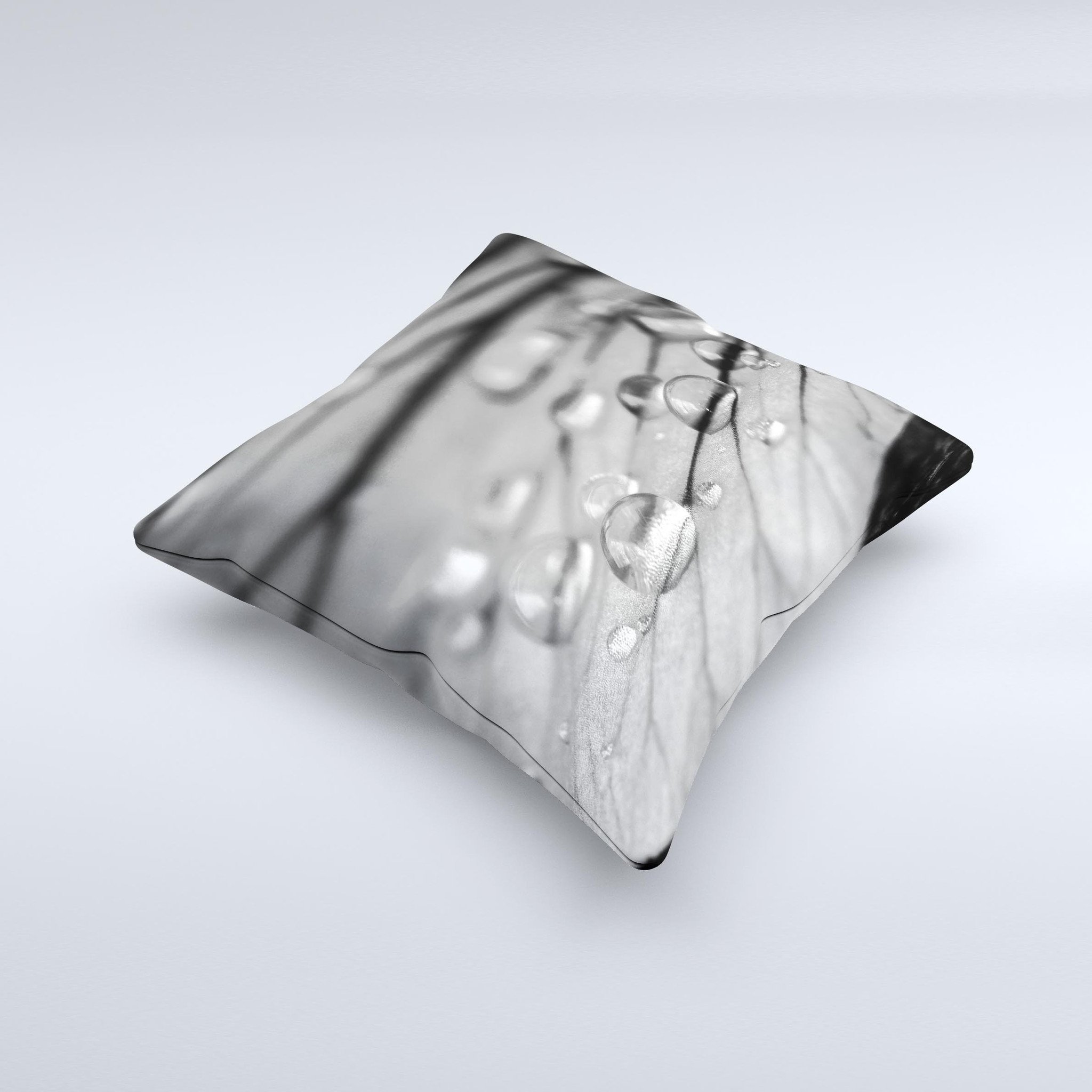 Grayscale Watered Leaf ink-Fuzed Decorative Throw Pillow showcasing a unique hand-produced design with soft fabric.