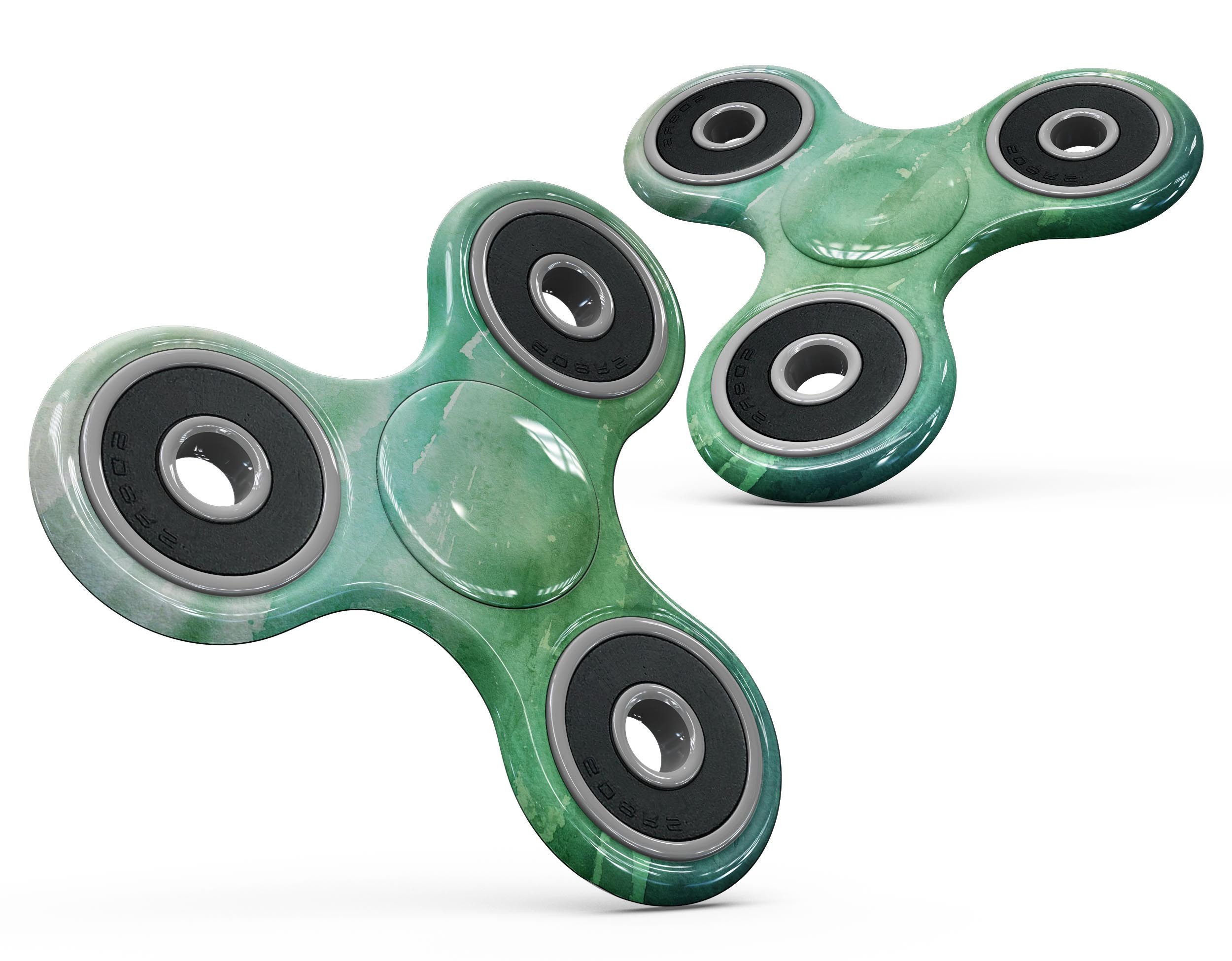 Green 2 Absorbed Watercolor Texture Full-Body Fidget Spinner Skin-Kit showcasing vibrant colors and premium vinyl material.