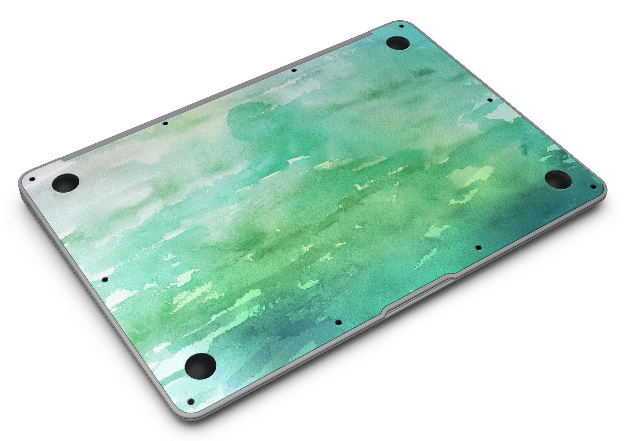 Green 2 Absorbed Watercolor Texture MacBook Air Skin Kit showcasing vibrant watercolor design on a sleek MacBook Air.