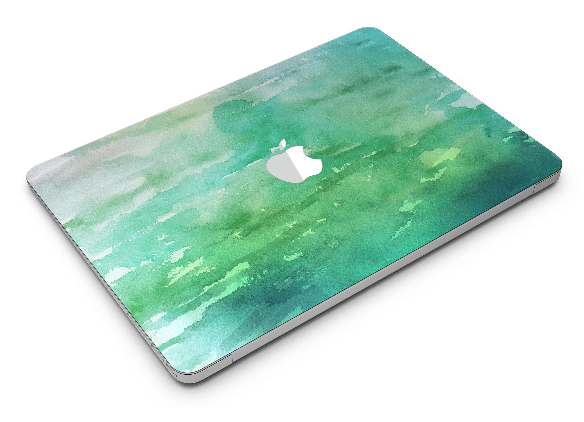 Green 2 Absorbed Watercolor Texture MacBook Air Skin Kit showcasing vibrant watercolor design on a sleek MacBook Air.