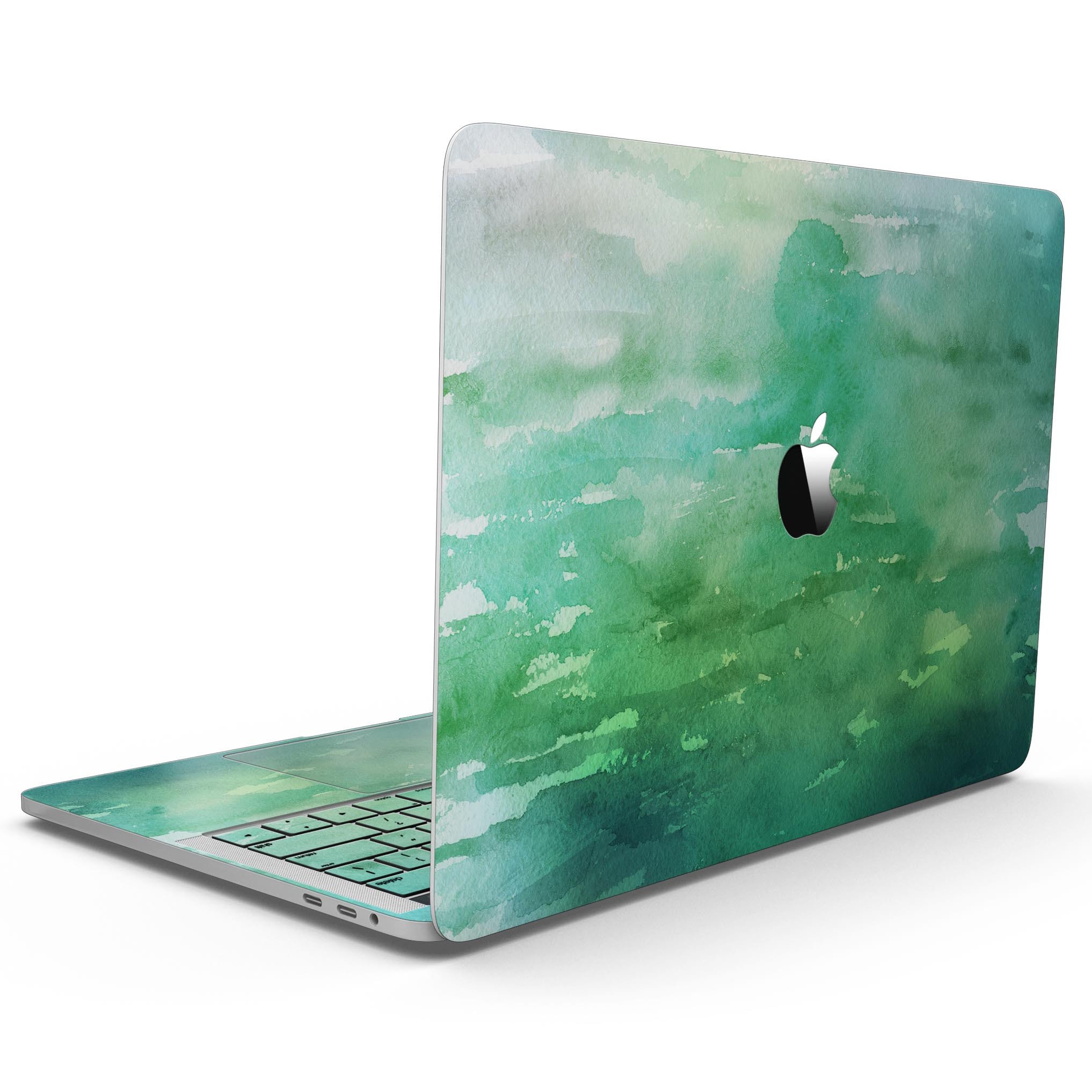 Green 2 Absorbed Watercolor Texture skin for MacBook Pro with Touch Bar, showcasing vibrant colors and a stylish design.