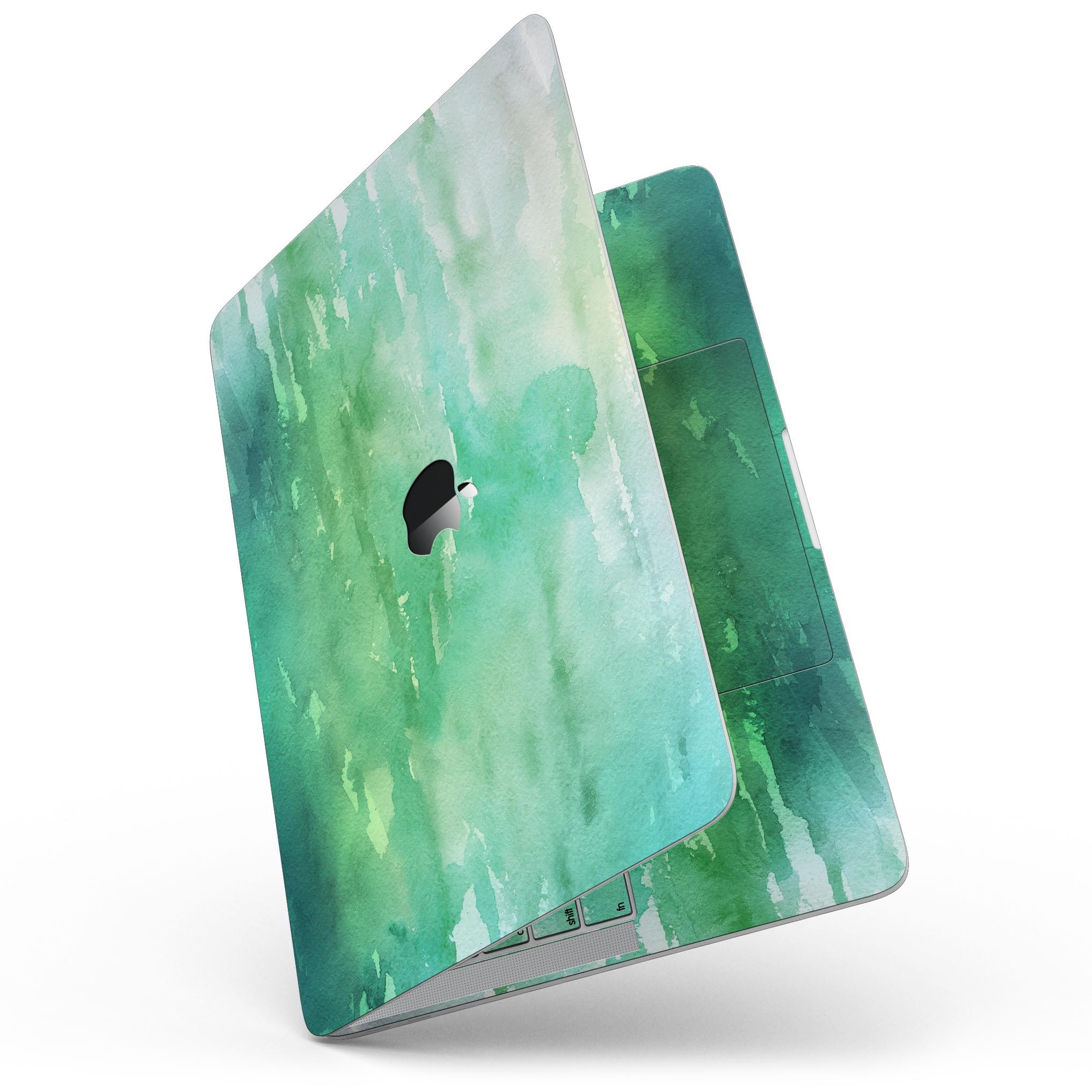 Green 2 Absorbed Watercolor Texture skin for MacBook Pro with Touch Bar, showcasing vibrant colors and a stylish design.