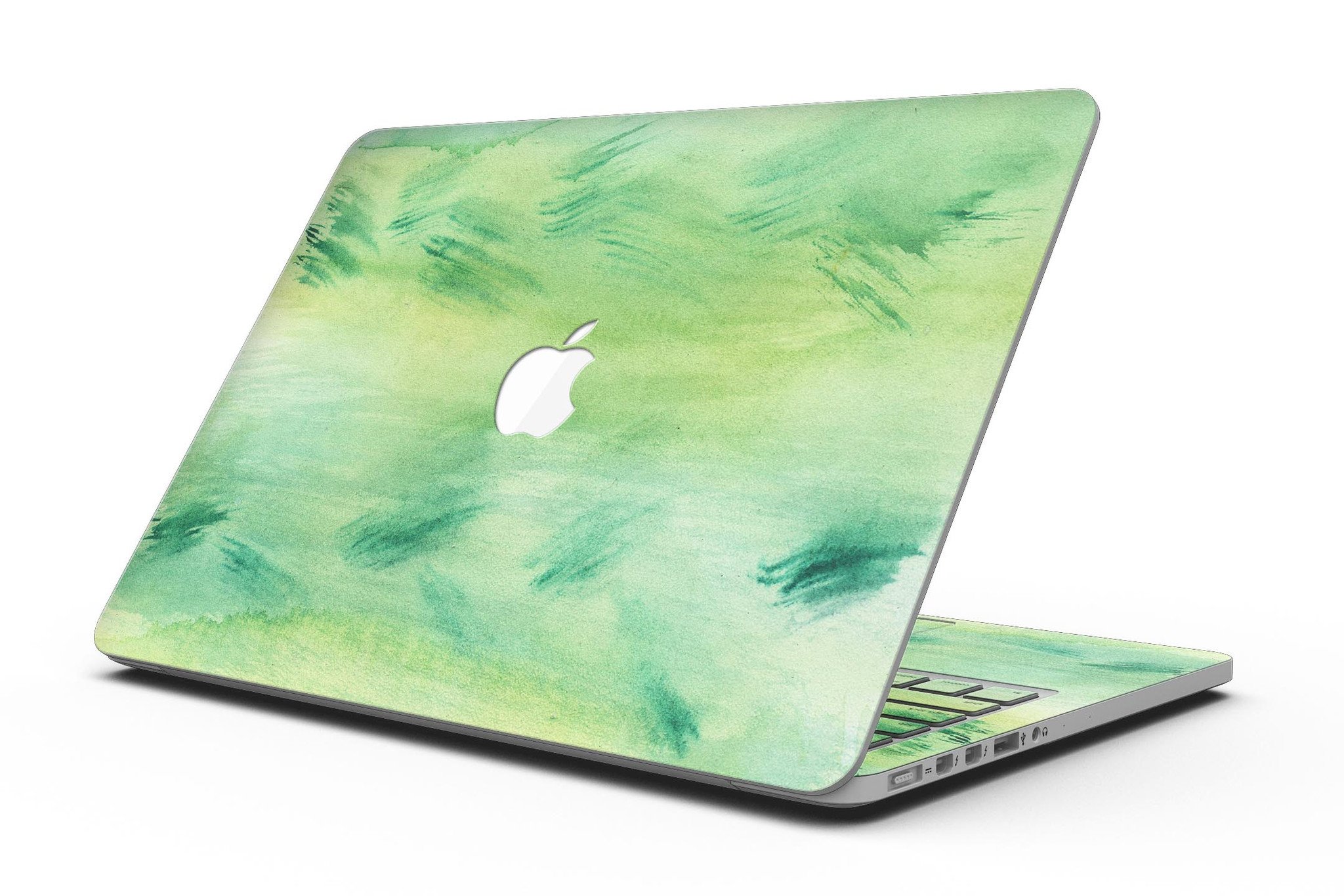 Green 321 Absorbed Watercolor Texture skin for MacBook Pro with Retina, showcasing vibrant colors and a sleek design.