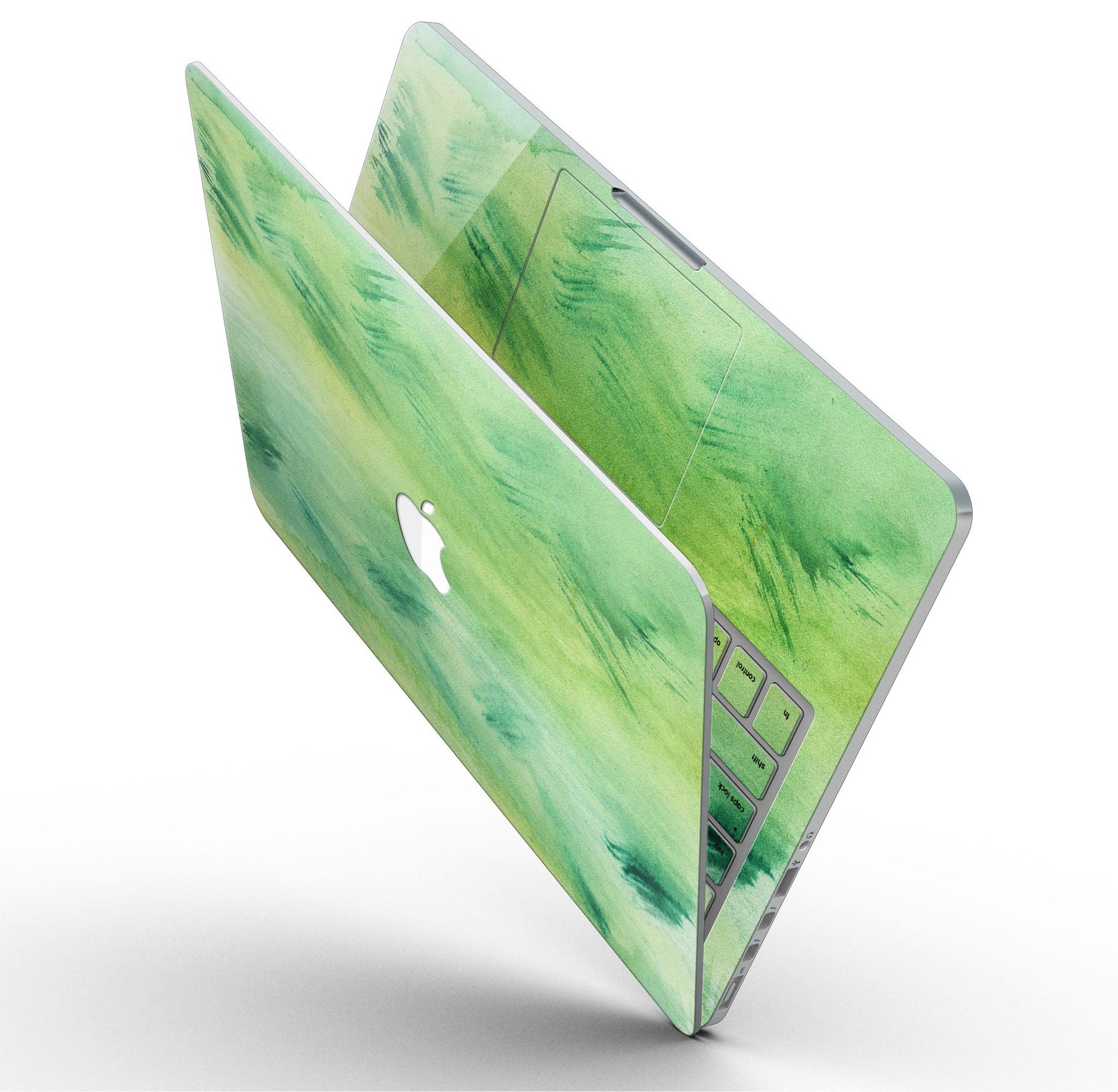 Green 321 Absorbed Watercolor Texture skin for MacBook Pro with Retina, showcasing vibrant colors and a sleek design.