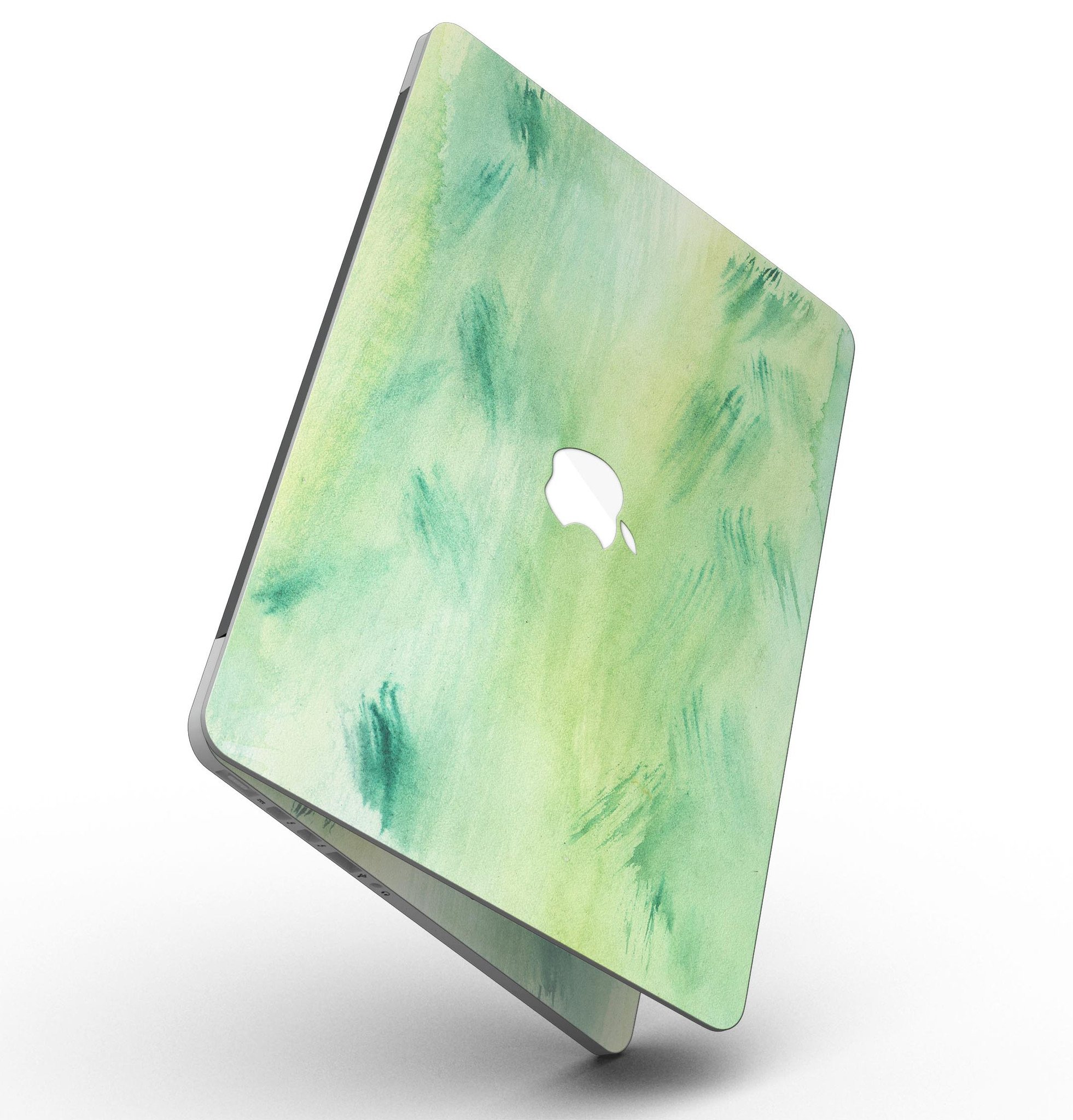 Green 321 Absorbed Watercolor Texture skin for MacBook Pro with Retina, showcasing vibrant colors and a sleek design.