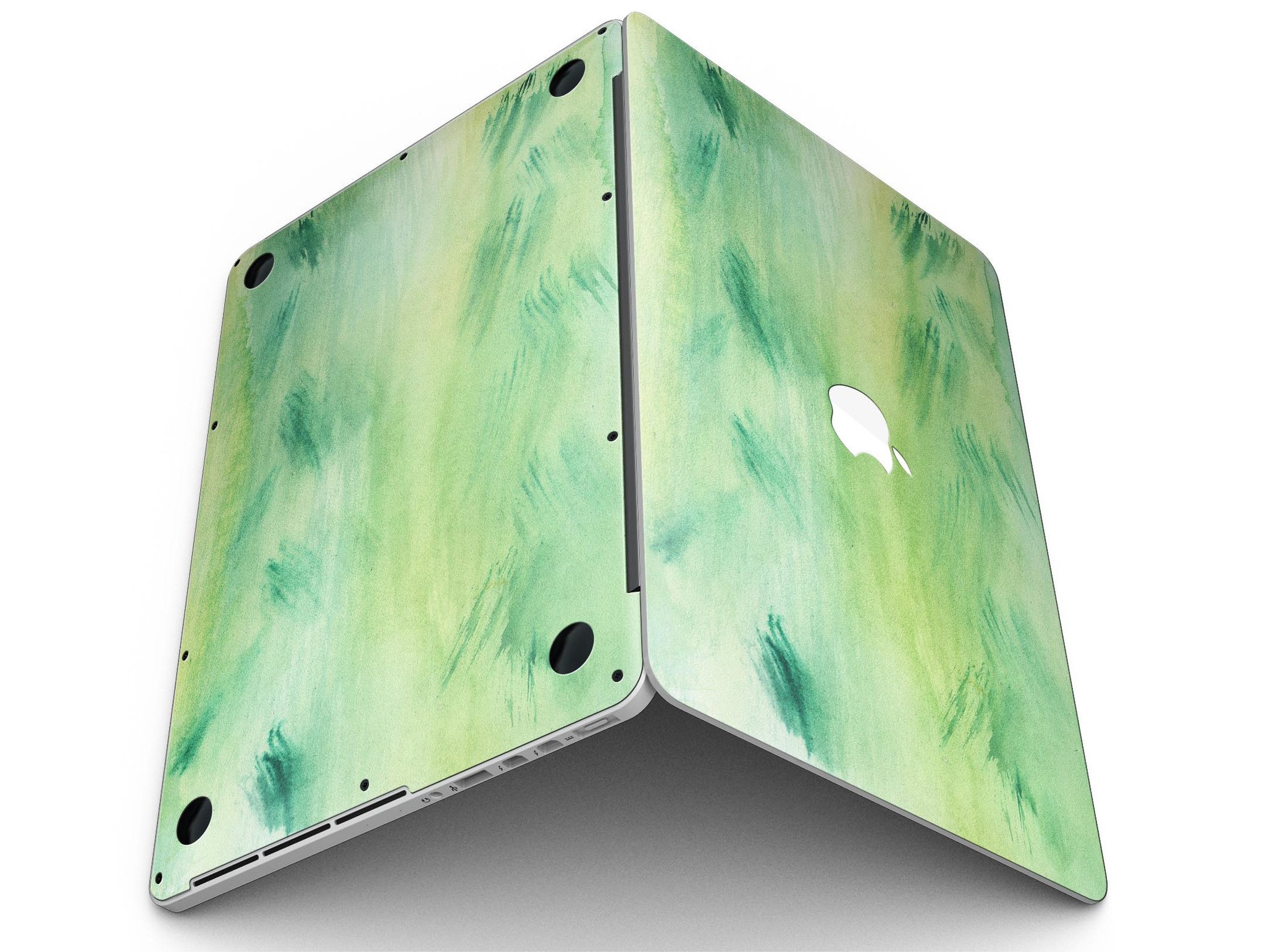 Green 321 Absorbed Watercolor Texture skin for MacBook Pro with Retina, showcasing vibrant colors and a sleek design.