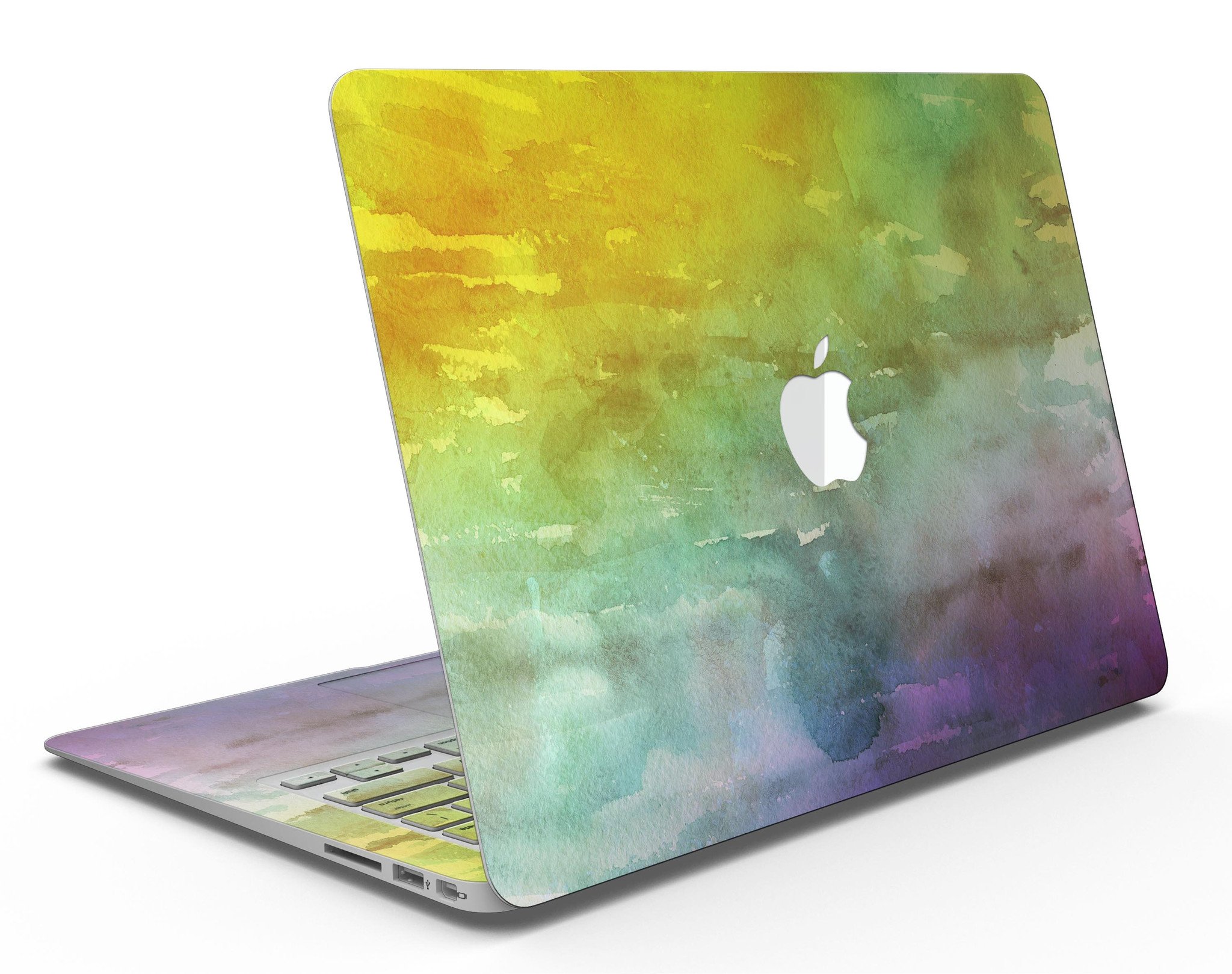 Green 592 Absorbed Watercolor Texture MacBook Air skin, showcasing vibrant colors and a sleek design.