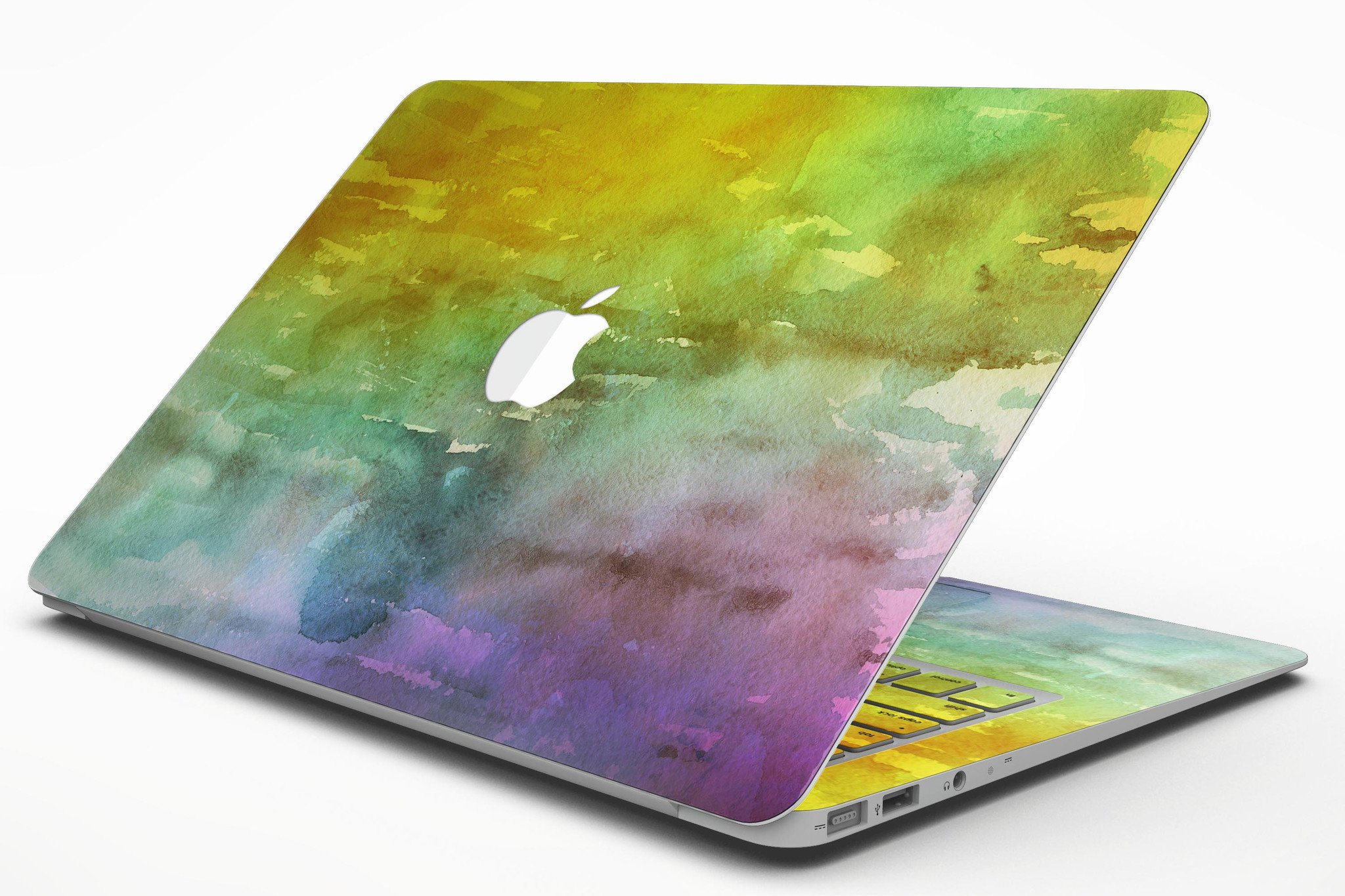 Green 592 Absorbed Watercolor Texture MacBook Air skin, showcasing vibrant colors and a sleek design.