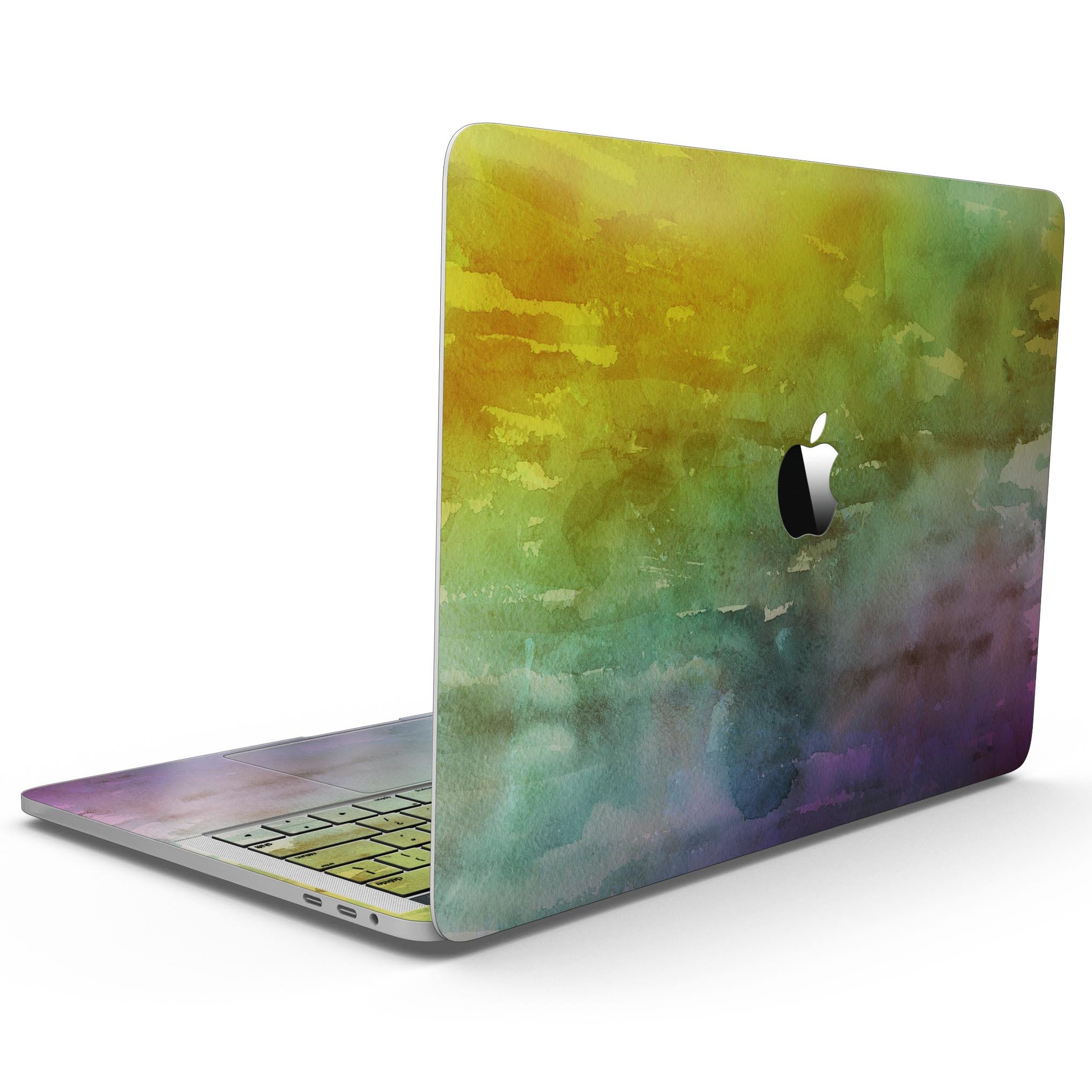 Green 592 Absorbed Watercolor Texture skin for MacBook Pro with Touch Bar, showcasing vibrant colors and artistic design.