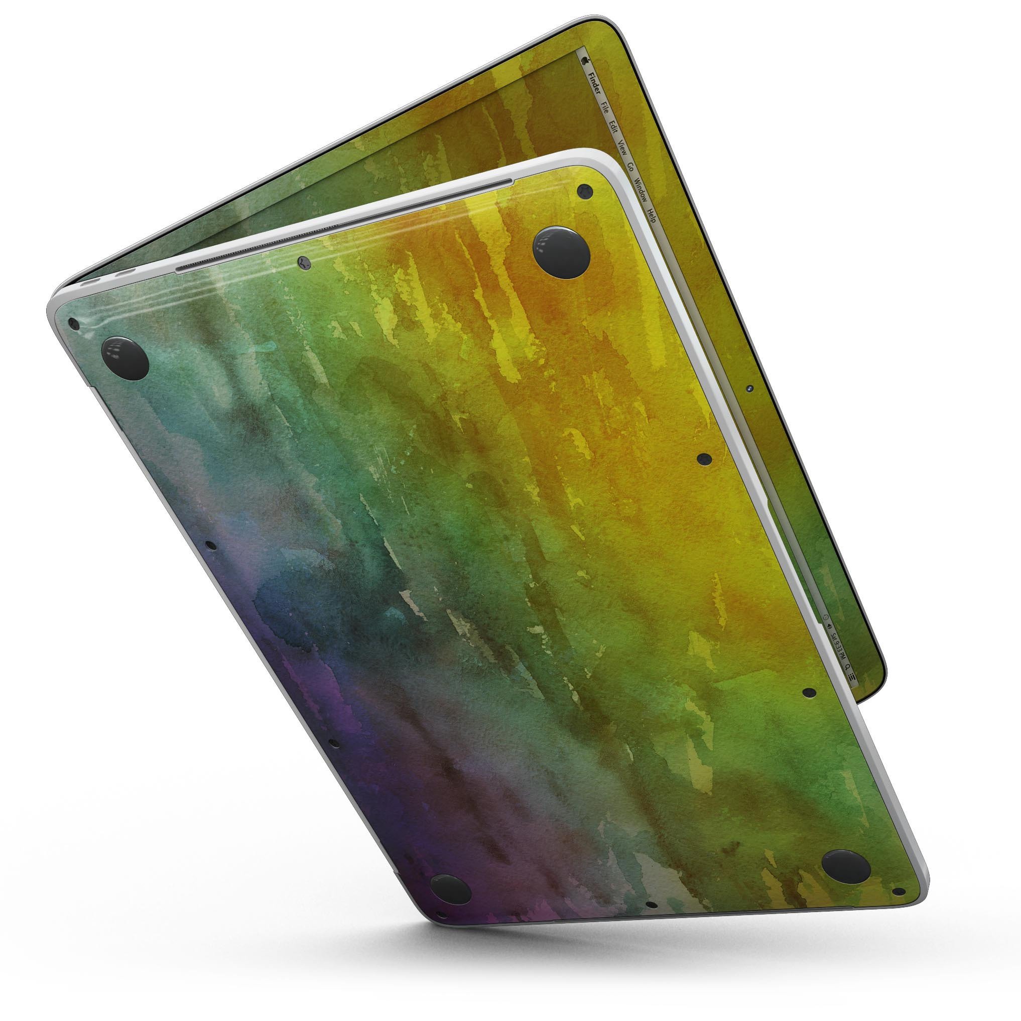 Green 592 Absorbed Watercolor Texture skin for MacBook Pro with Touch Bar, showcasing vibrant colors and artistic design.