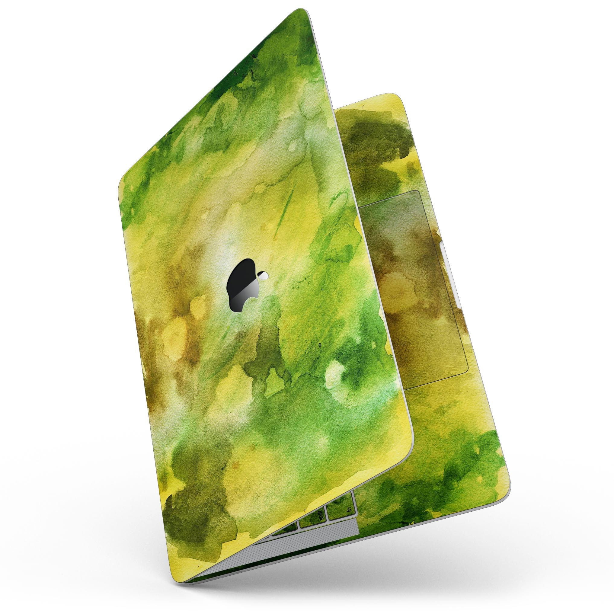 Green 863 Absorbed Watercolor Texture skin for 13" MacBook Pro without Touch Bar, showcasing vibrant colors and premium vinyl material.