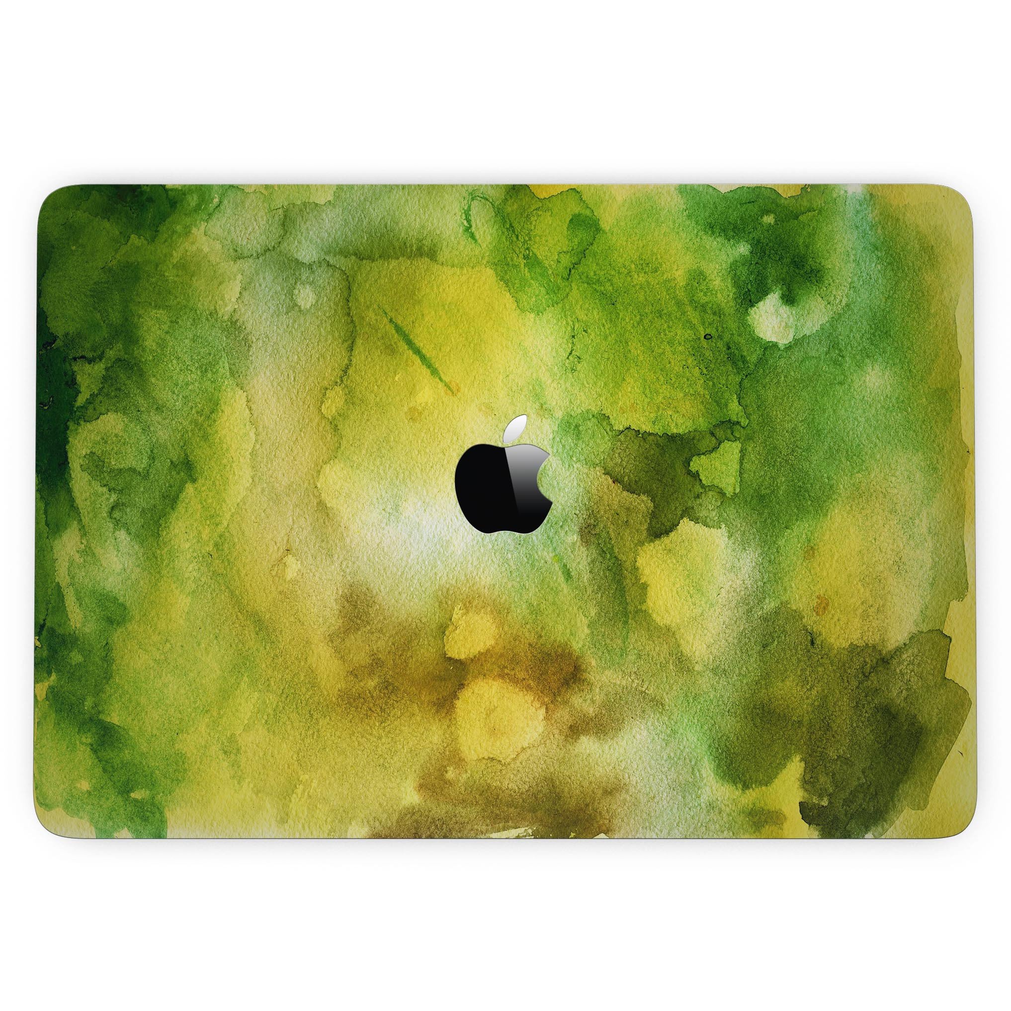 Green 863 Absorbed Watercolor Texture skin for 13" MacBook Pro without Touch Bar, showcasing vibrant colors and premium vinyl material.