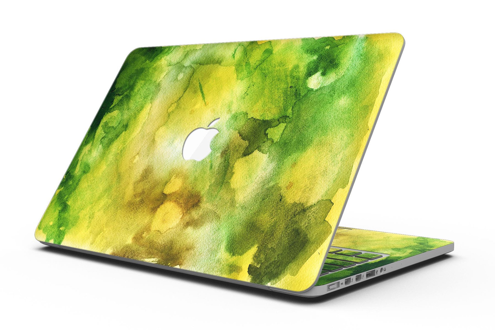 Green 863 Absorbed Watercolor Texture skin for MacBook Pro with Retina Display, showcasing vibrant colors and a sleek design.