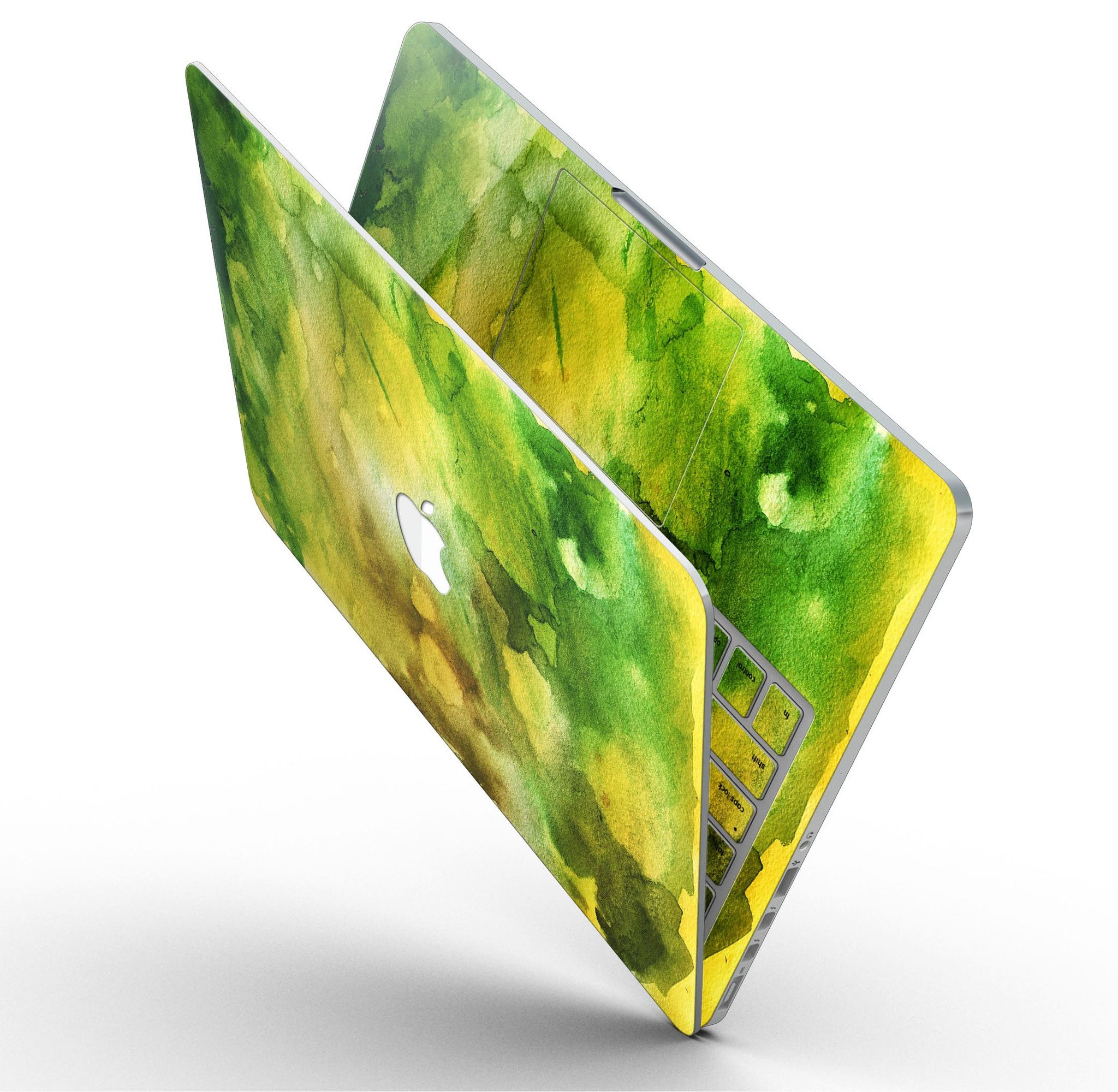 Green 863 Absorbed Watercolor Texture skin for MacBook Pro with Retina Display, showcasing vibrant colors and a sleek design.