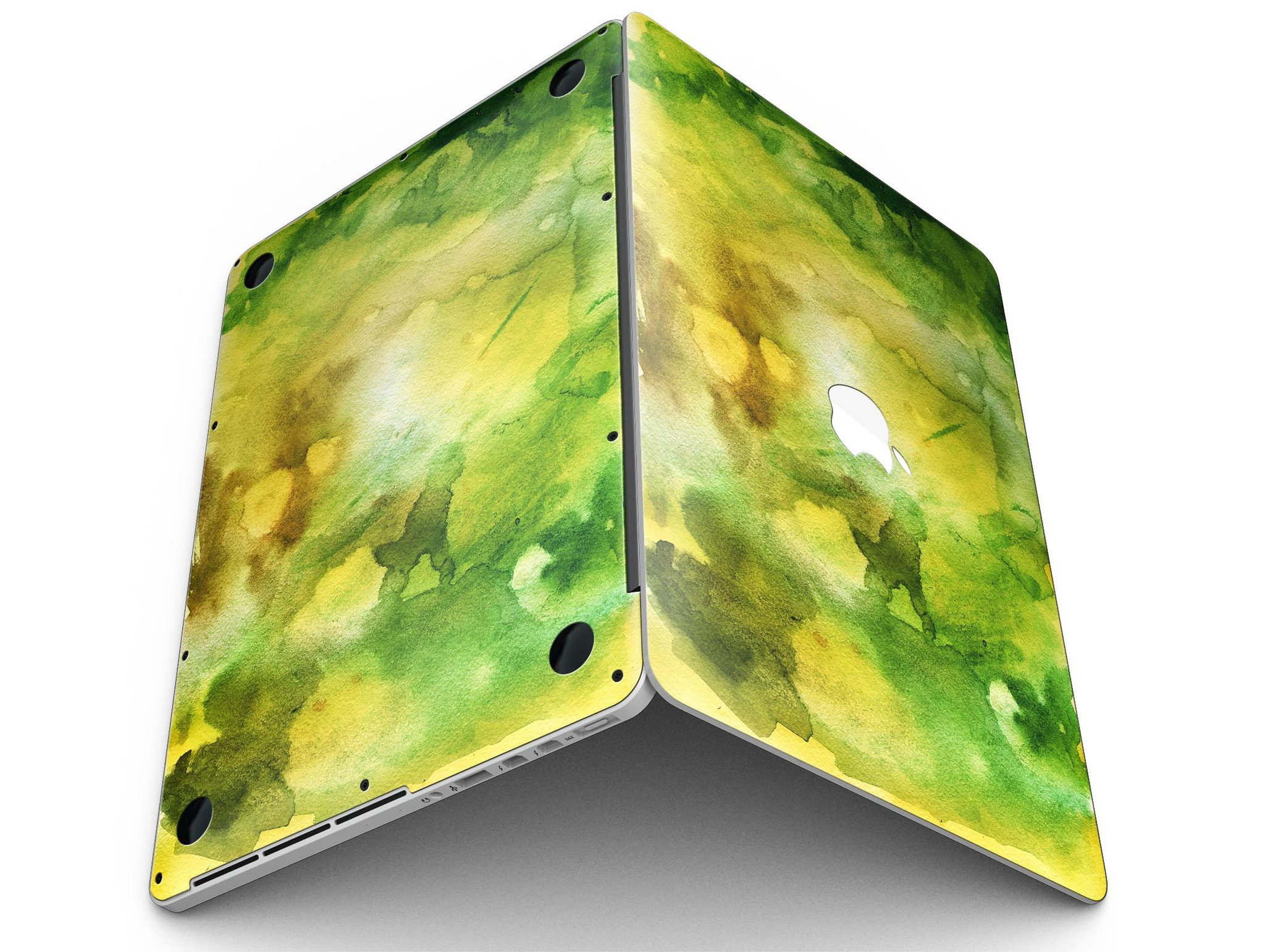 Green 863 Absorbed Watercolor Texture skin for MacBook Pro with Retina Display, showcasing vibrant colors and a sleek design.