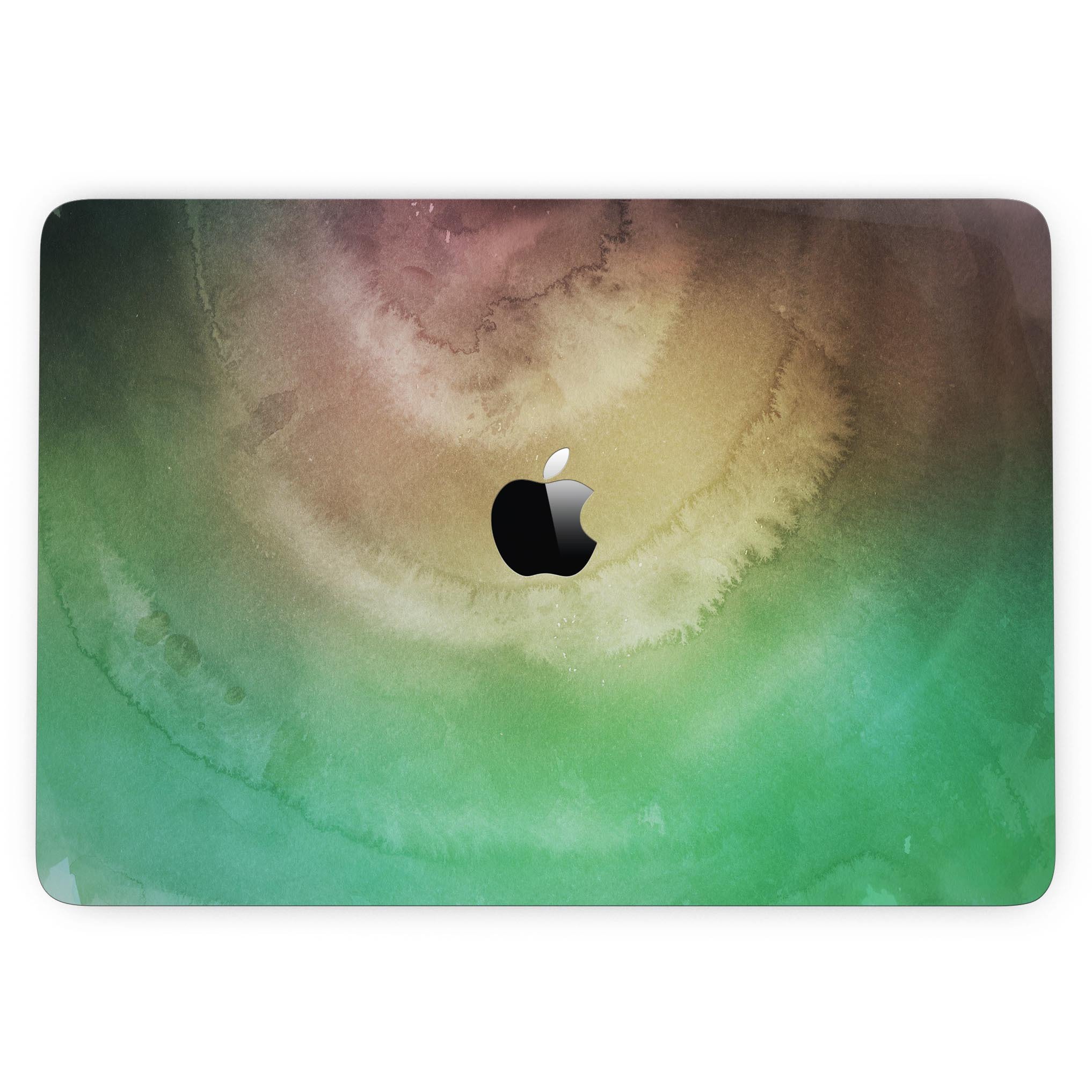 Green 8643 Absorbed Watercolor Texture skin for 13" MacBook Pro without Touch Bar, showcasing vibrant colors and premium vinyl material.