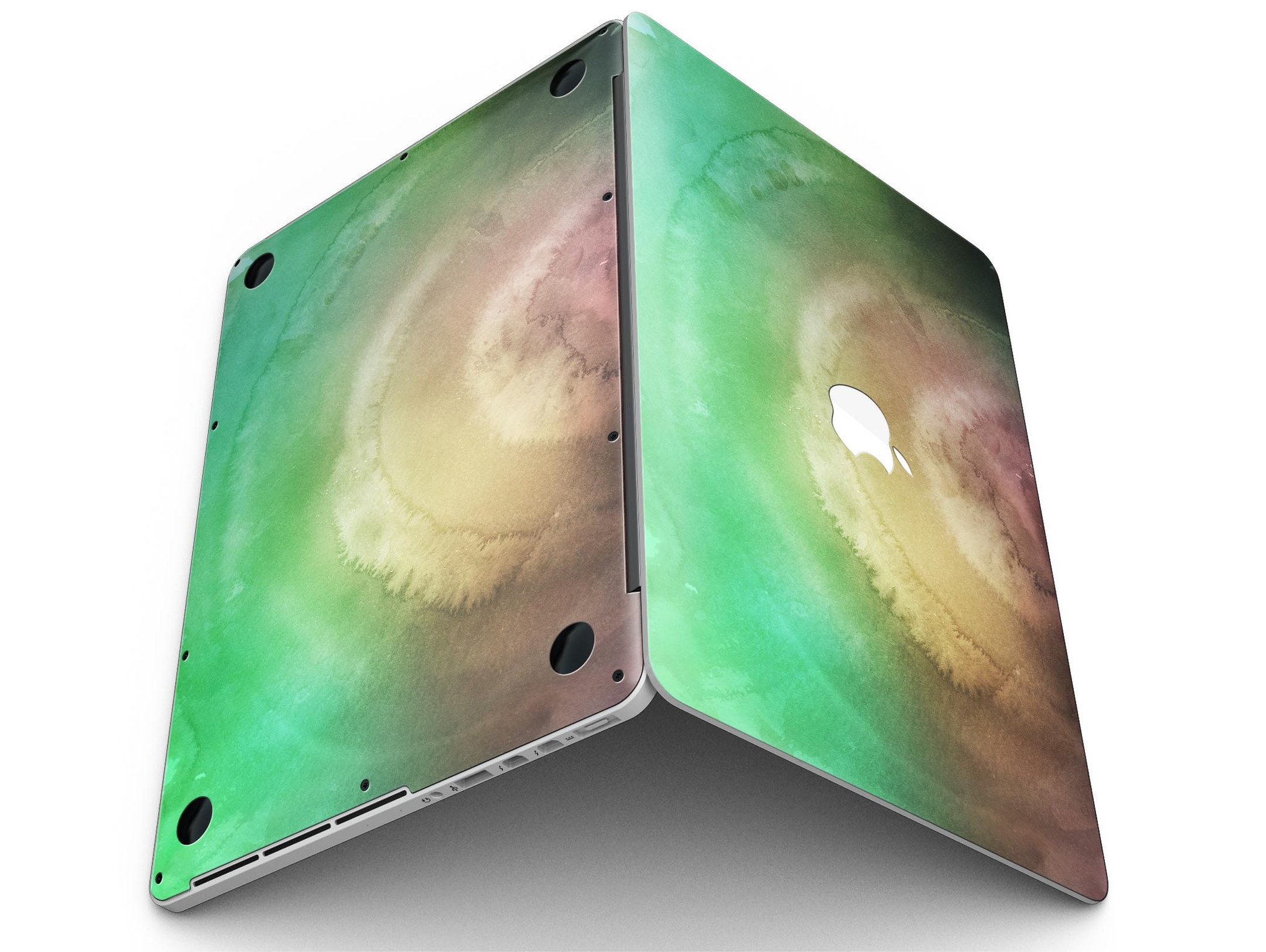 Green 8643 Absorbed Watercolor Texture skin for MacBook Pro with Retina Display, showcasing vibrant colors and a stylish design.