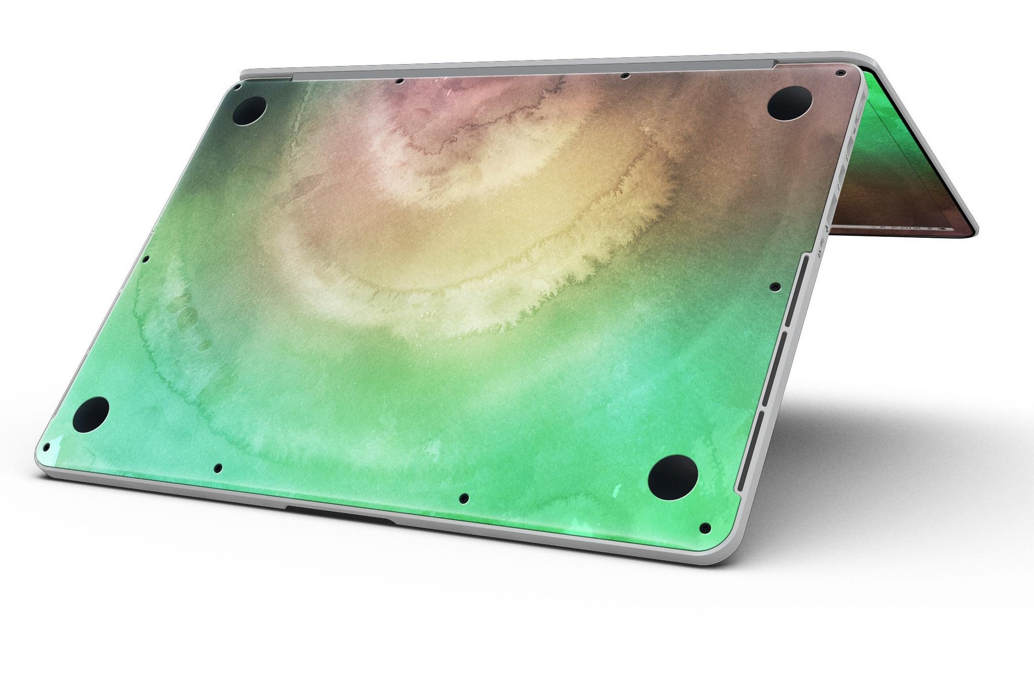 Green 8643 Absorbed Watercolor Texture skin for MacBook Pro with Retina Display, showcasing vibrant colors and a stylish design.