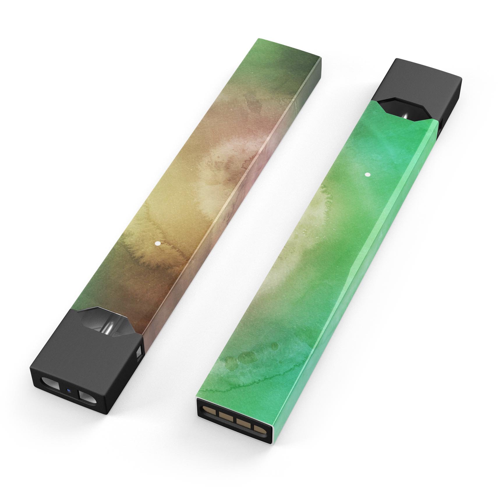 Green 8643 Absorbed Watercolor Texture decal for JUUL vaping device, showcasing vibrant colors and a protective finish.