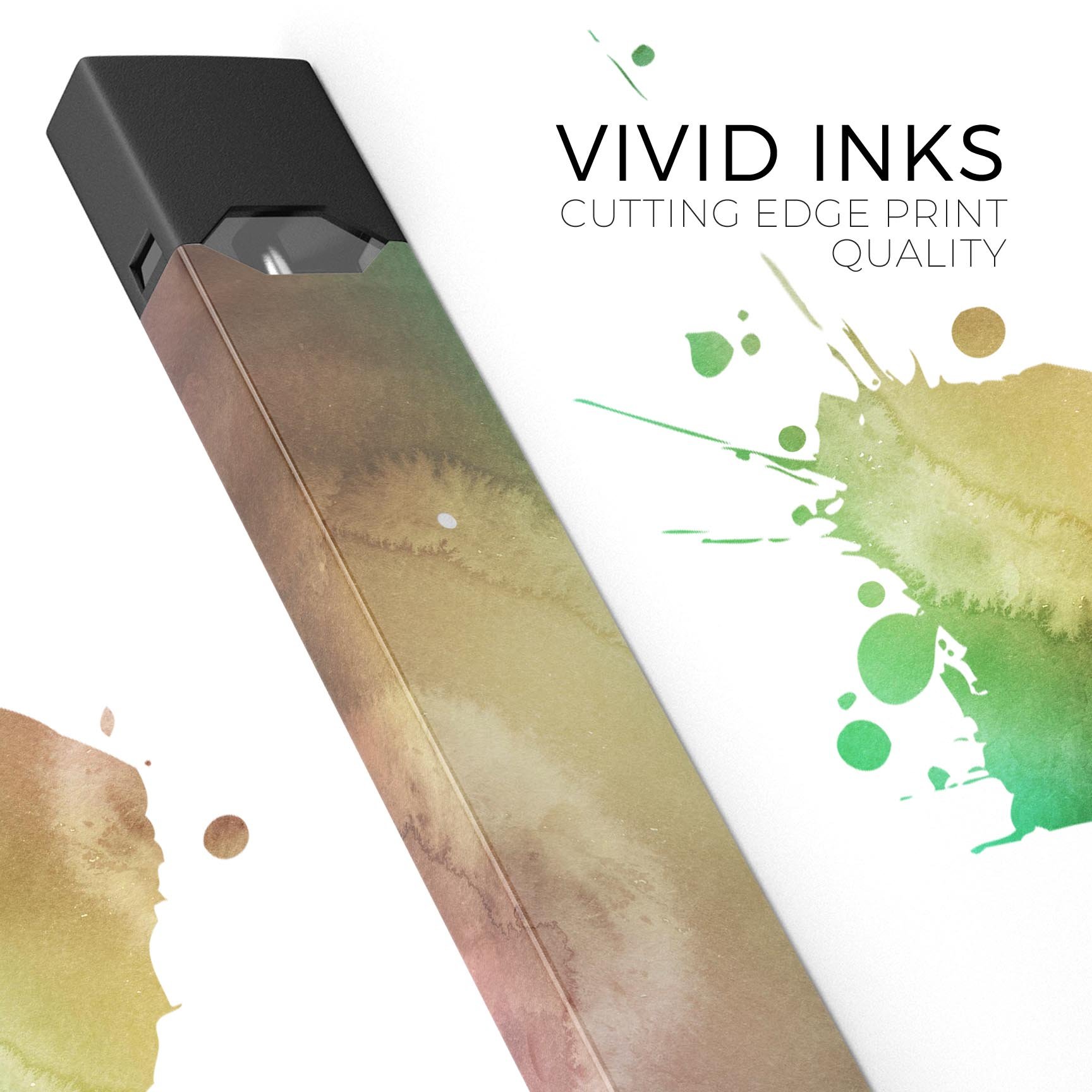 Green 8643 Absorbed Watercolor Texture decal for JUUL vaping device, showcasing vibrant colors and a protective finish.