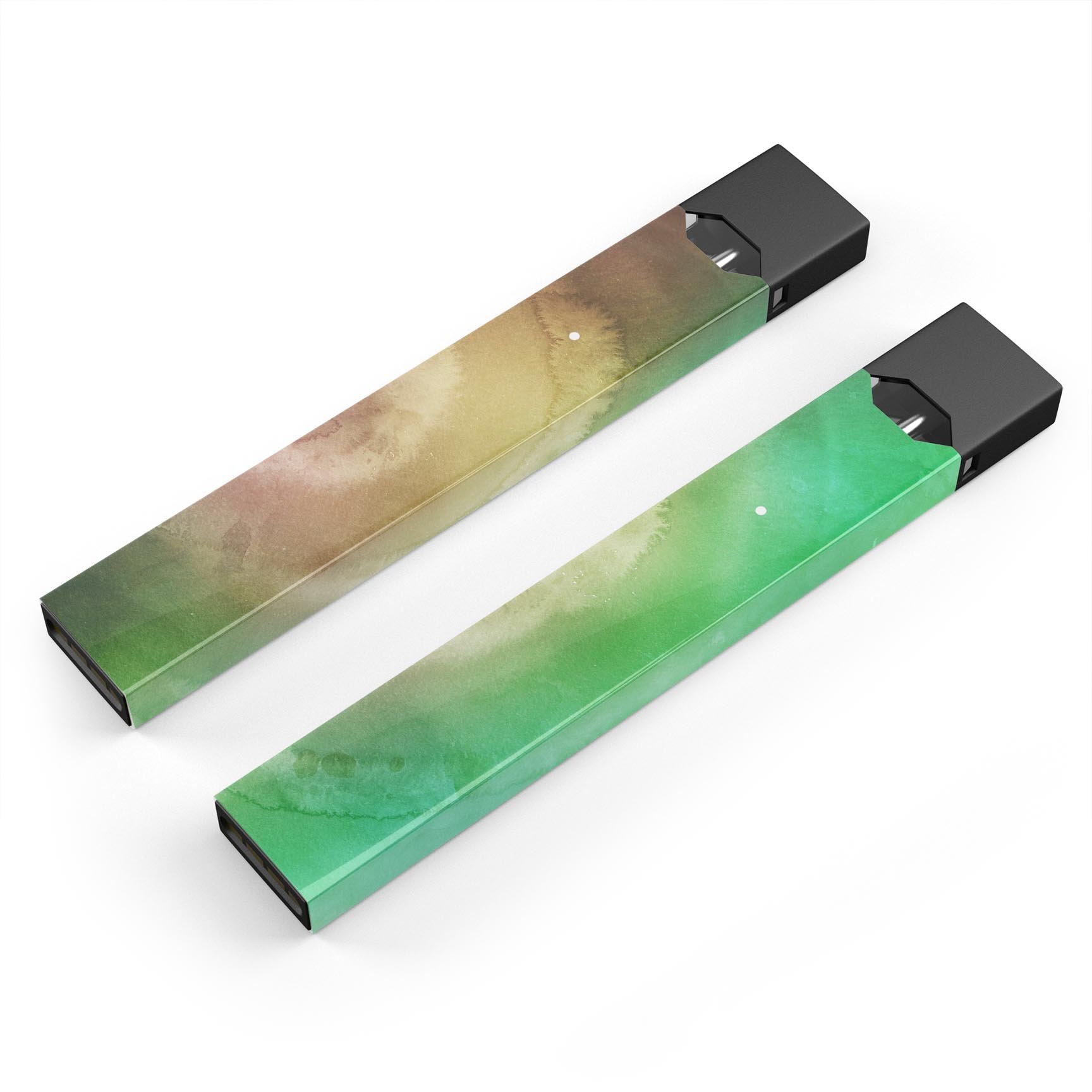 Green 8643 Absorbed Watercolor Texture decal for JUUL vaping device, showcasing vibrant colors and a protective finish.