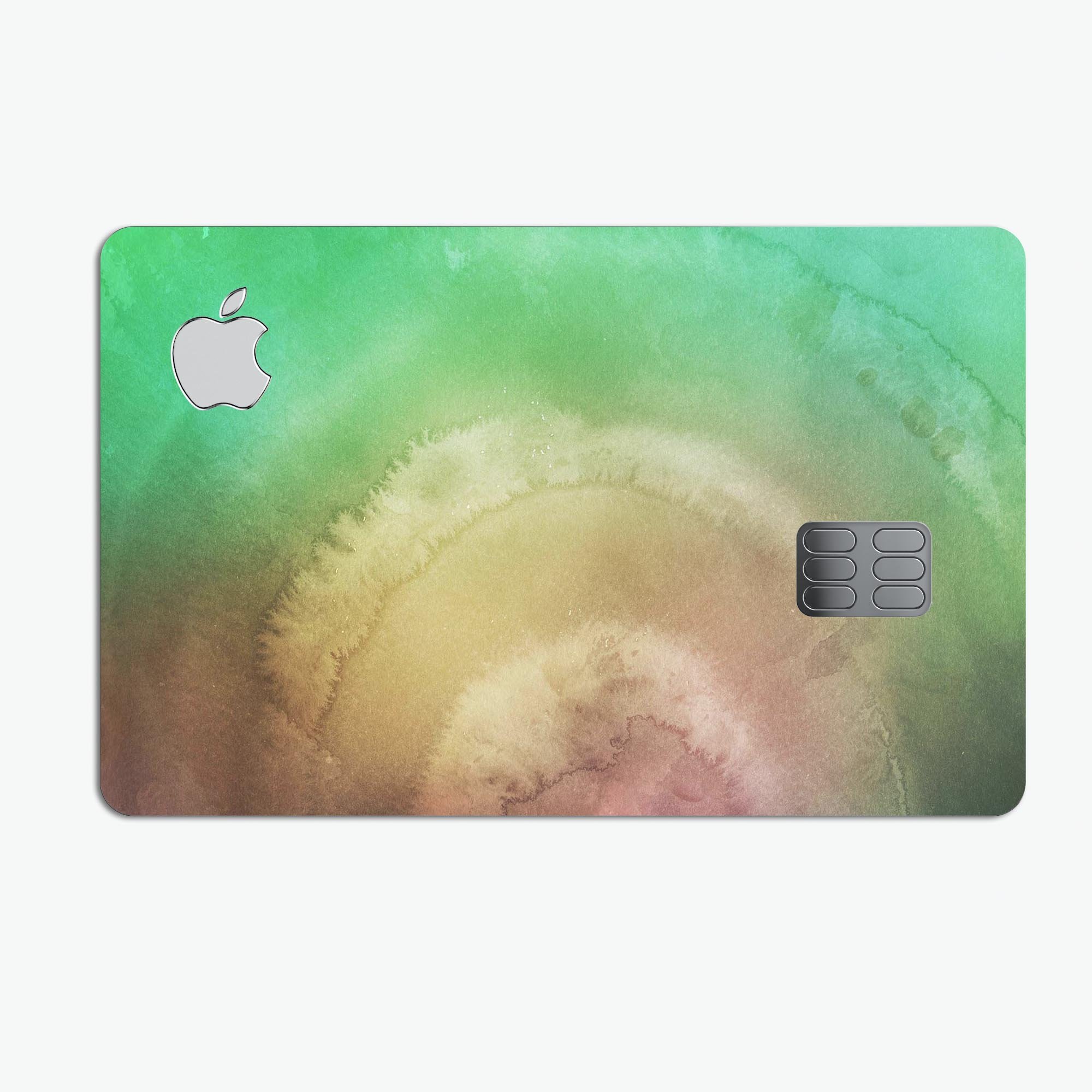 Green 8643 Absorbed Watercolor Texture decal on an Apple Card, showcasing its vibrant design and premium quality.