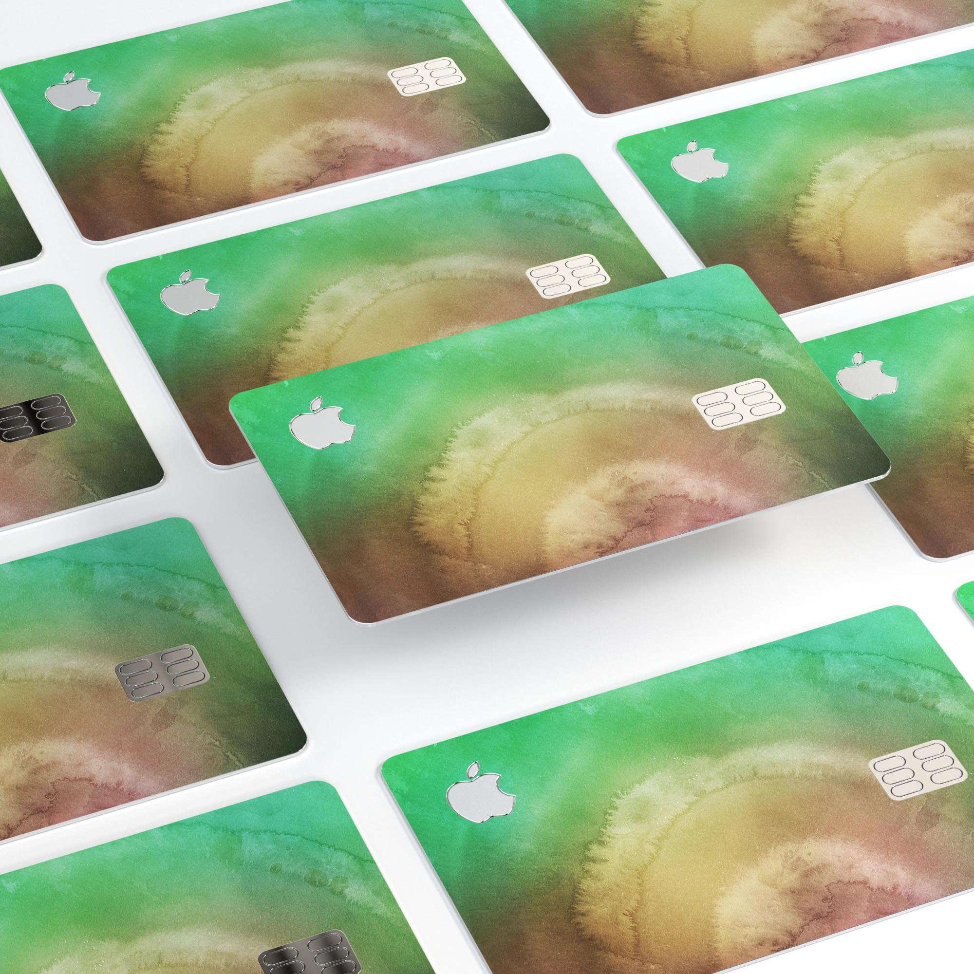 Green 8643 Absorbed Watercolor Texture decal on an Apple Card, showcasing its vibrant design and premium quality.