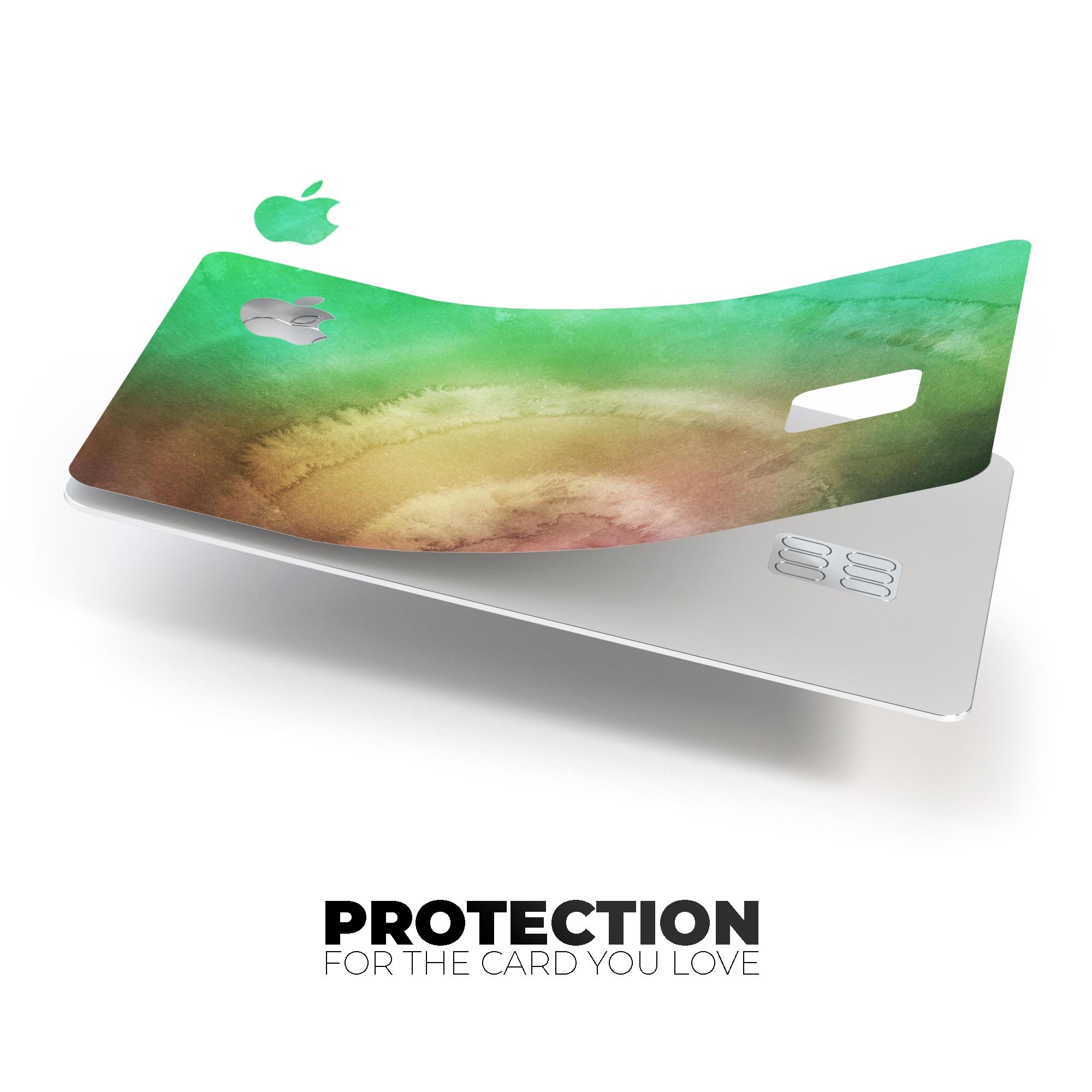 Green 8643 Absorbed Watercolor Texture decal on an Apple Card, showcasing its vibrant design and premium quality.