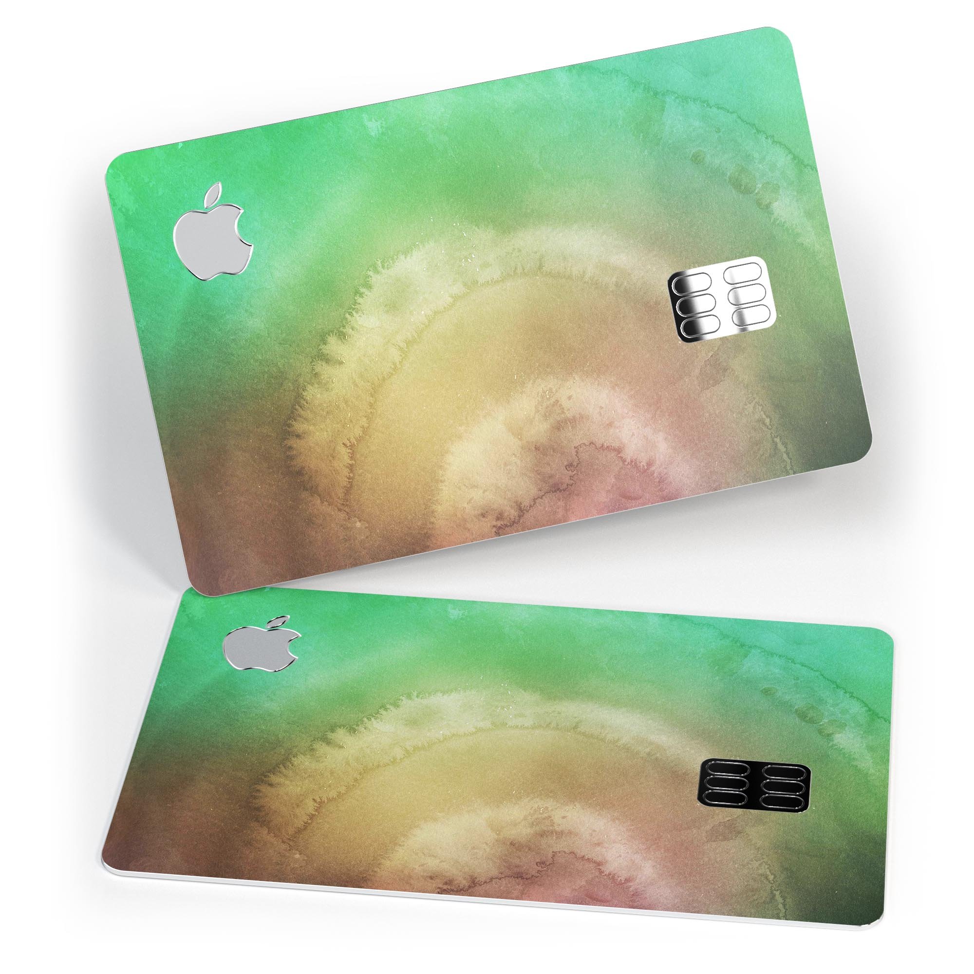 Green 8643 Absorbed Watercolor Texture decal on an Apple Card, showcasing its vibrant design and premium quality.